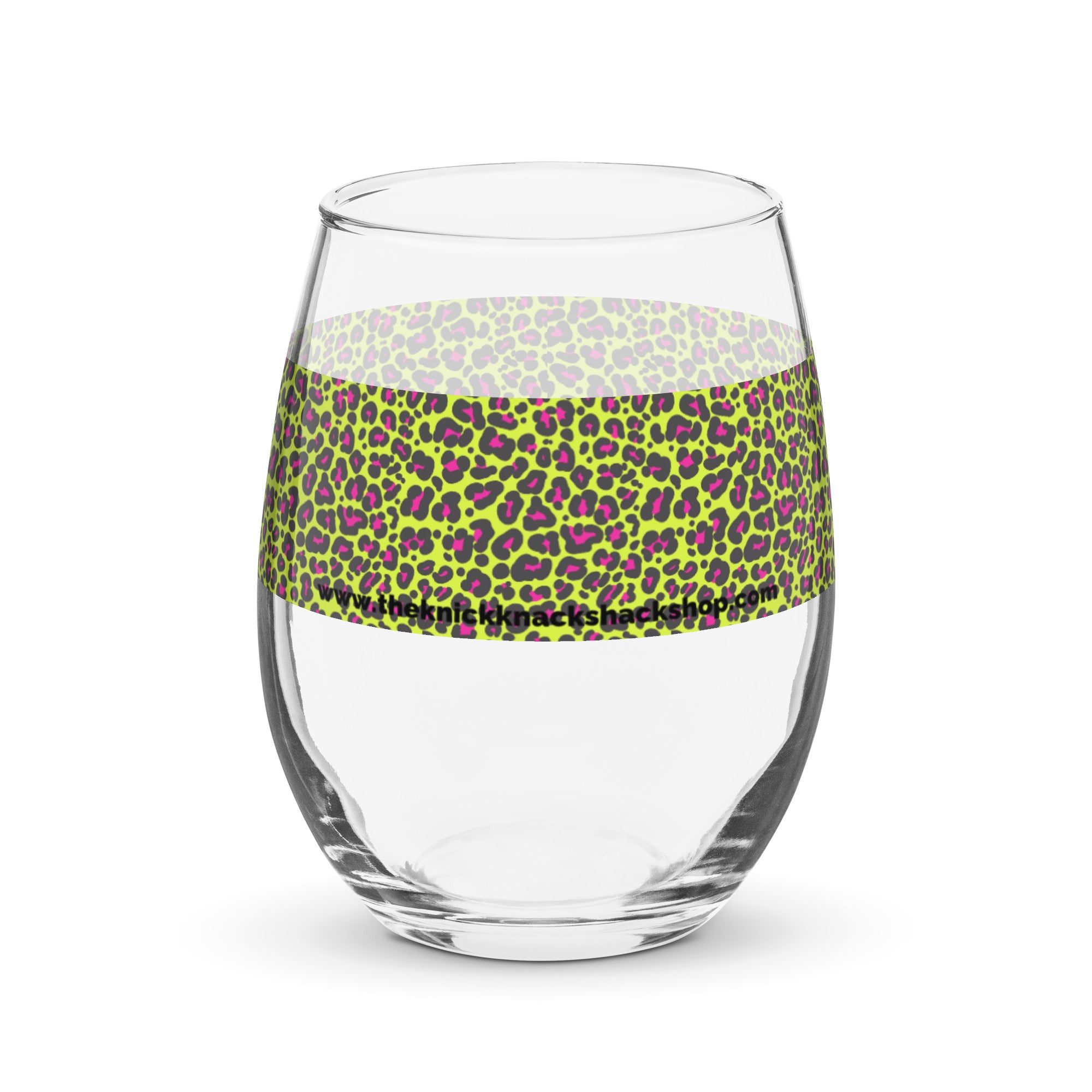 Copa de vino sin tallo (15 oz) - Leopardo de neón