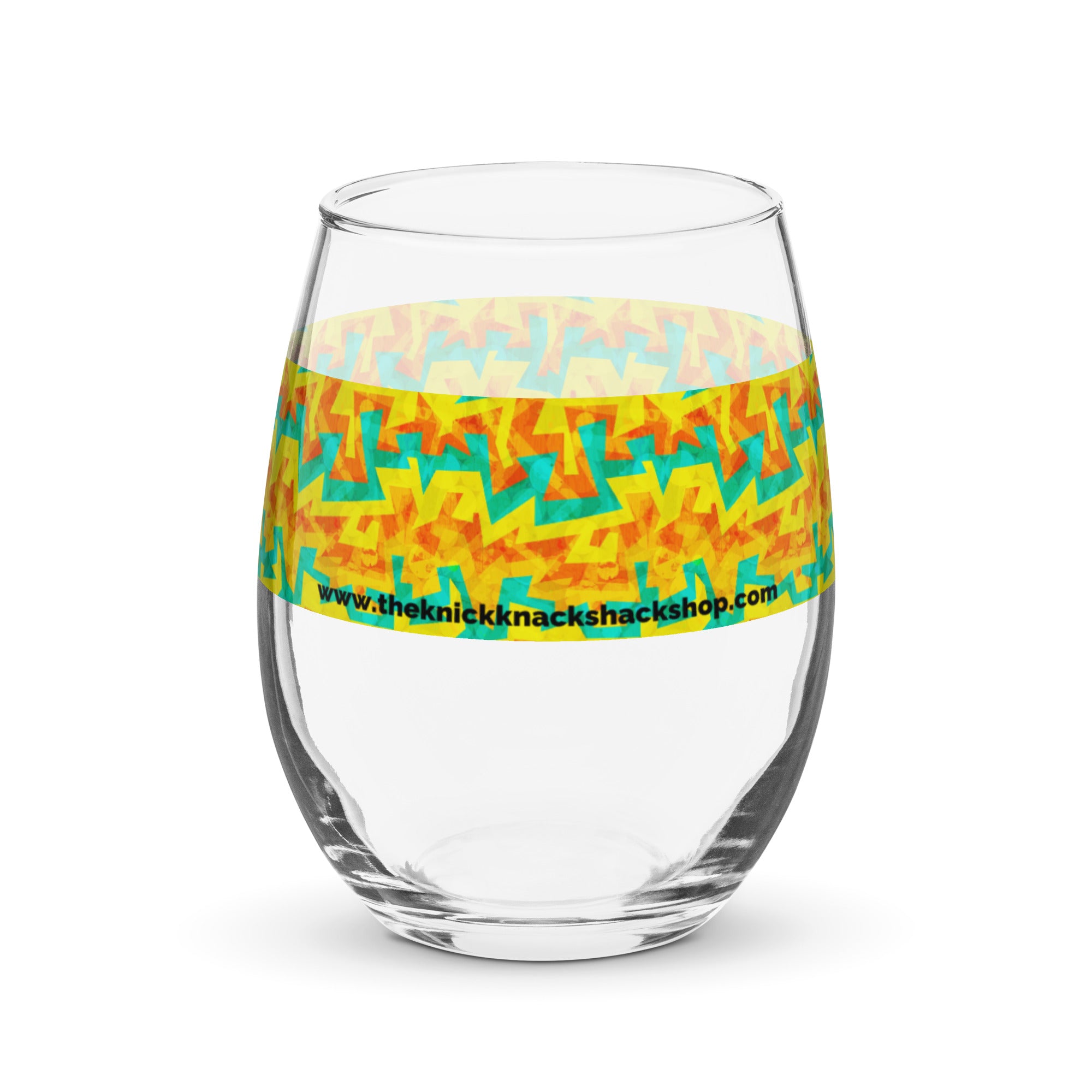 Stemless Wine Glass (15oz) - Geometric Neon in Citrus