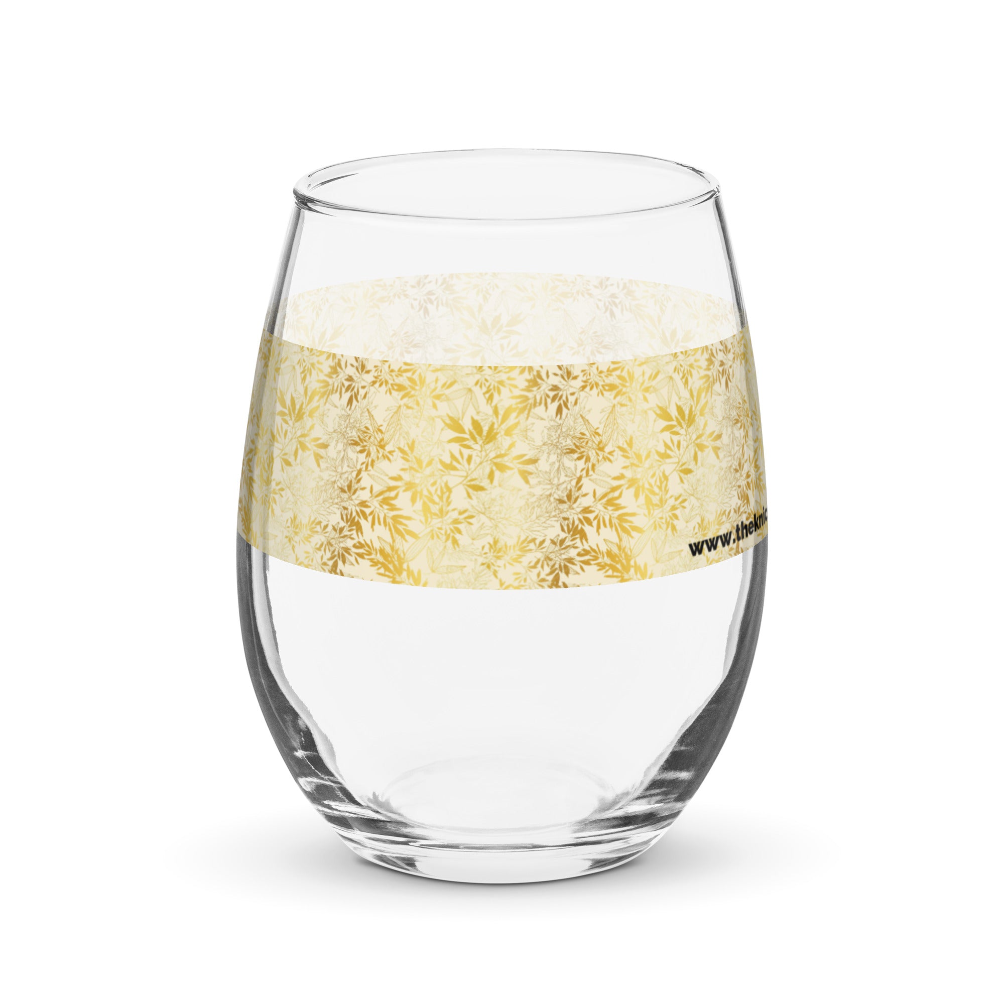 Stemless Wine Glass (15oz) - Gold Leaves
