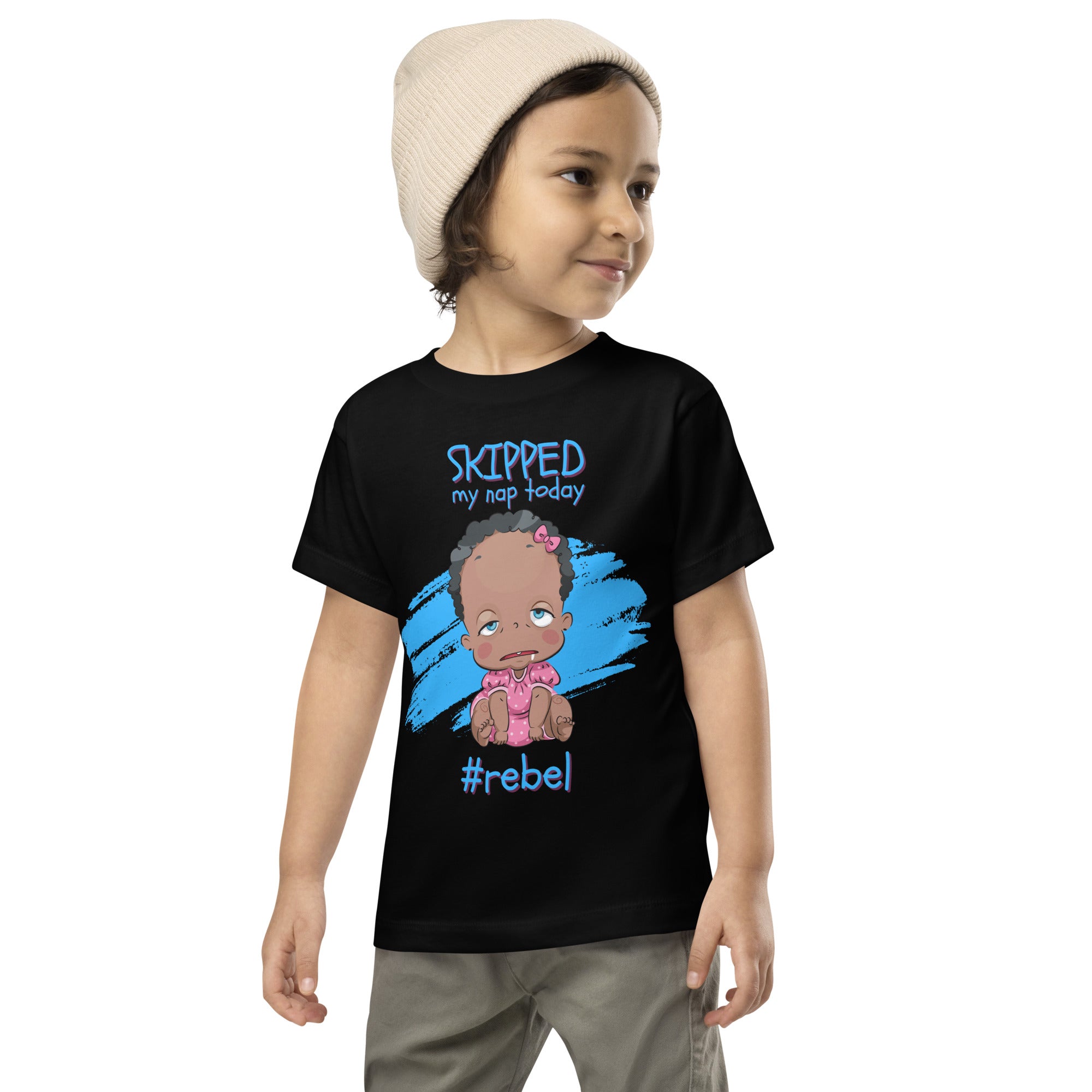 Camiseta de manga corta para niños pequeños - #Rebel (Negro)