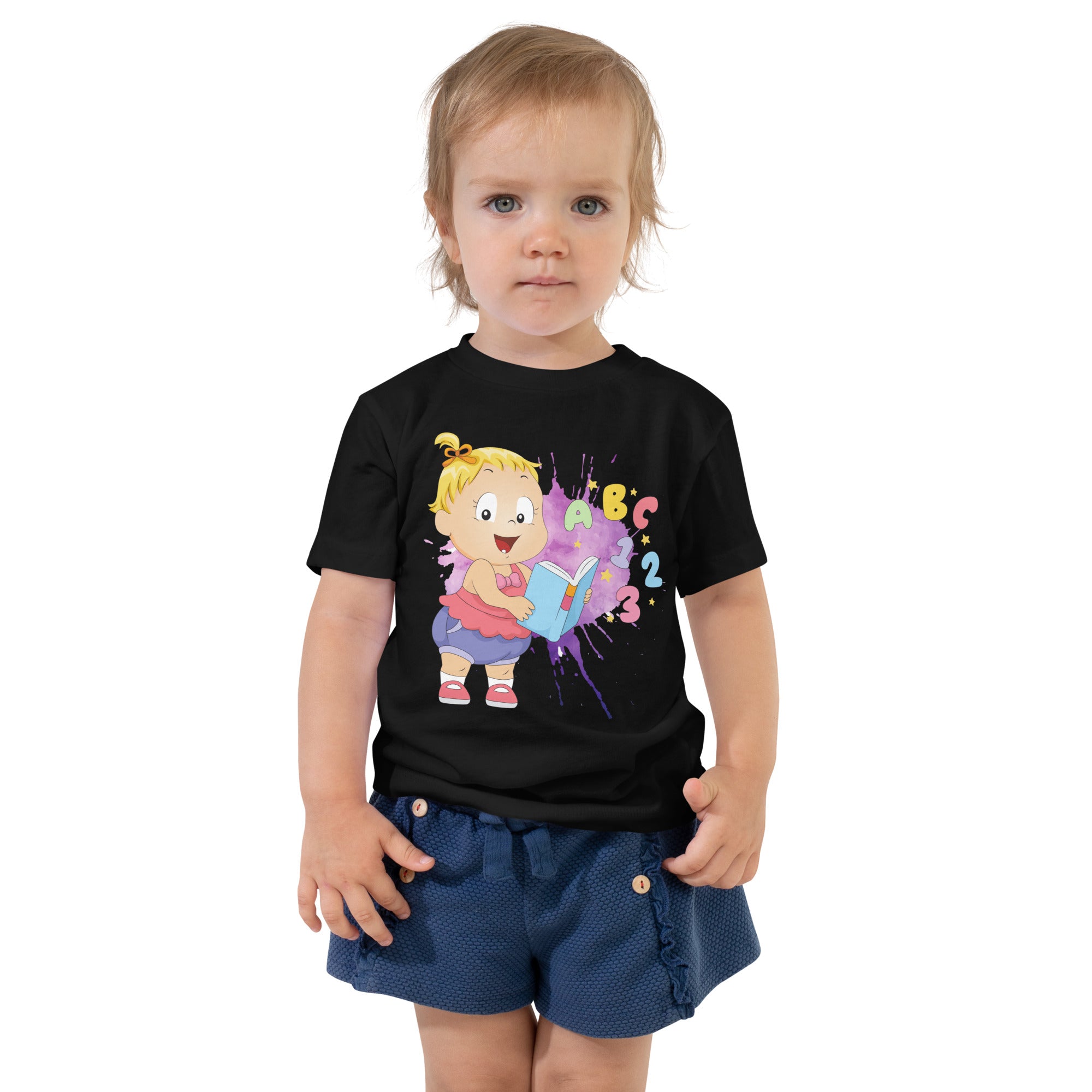 Camiseta de manga corta para niños pequeños - ABC123 (Negro)