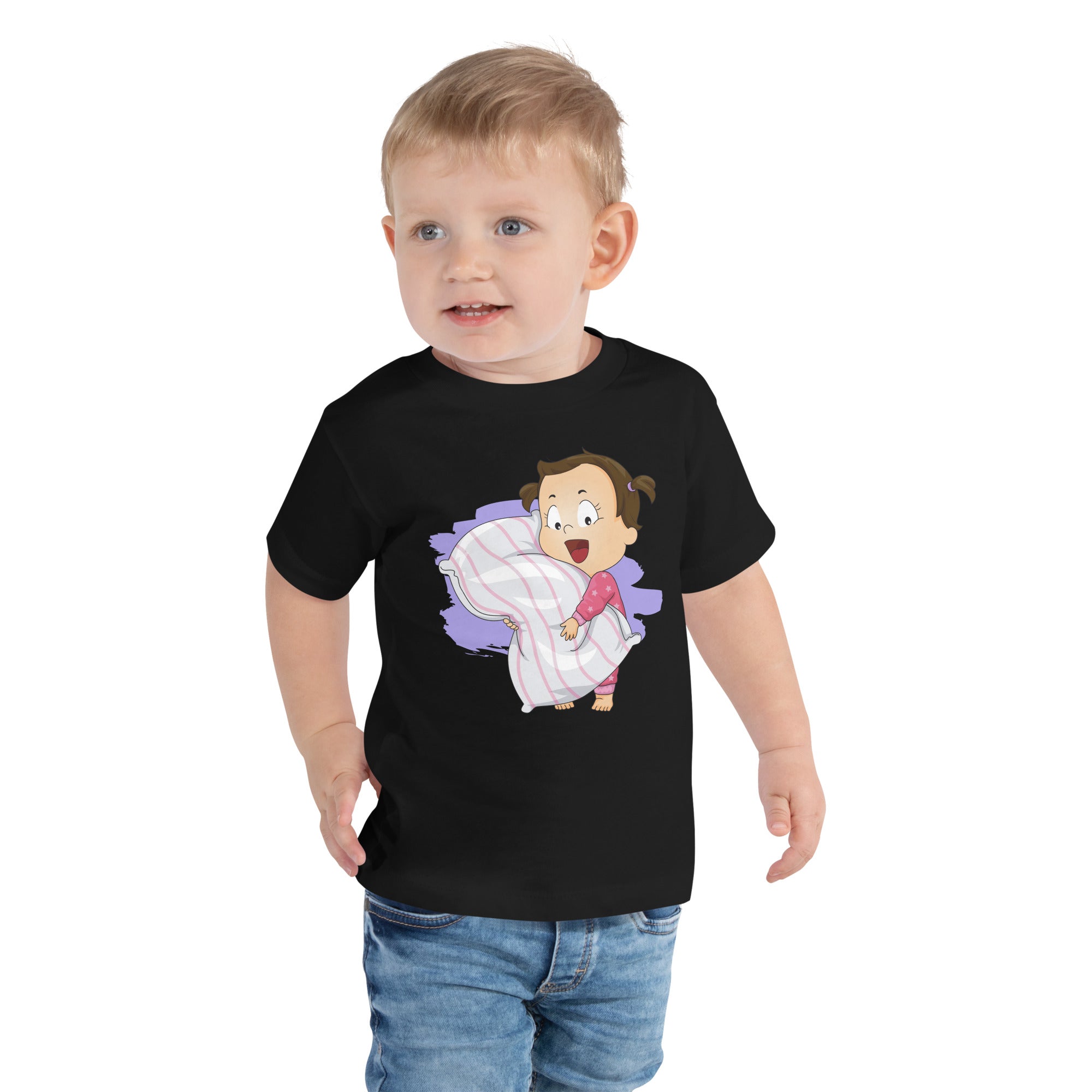 Camiseta de manga corta para niños pequeños - Hora de dormir (negro)