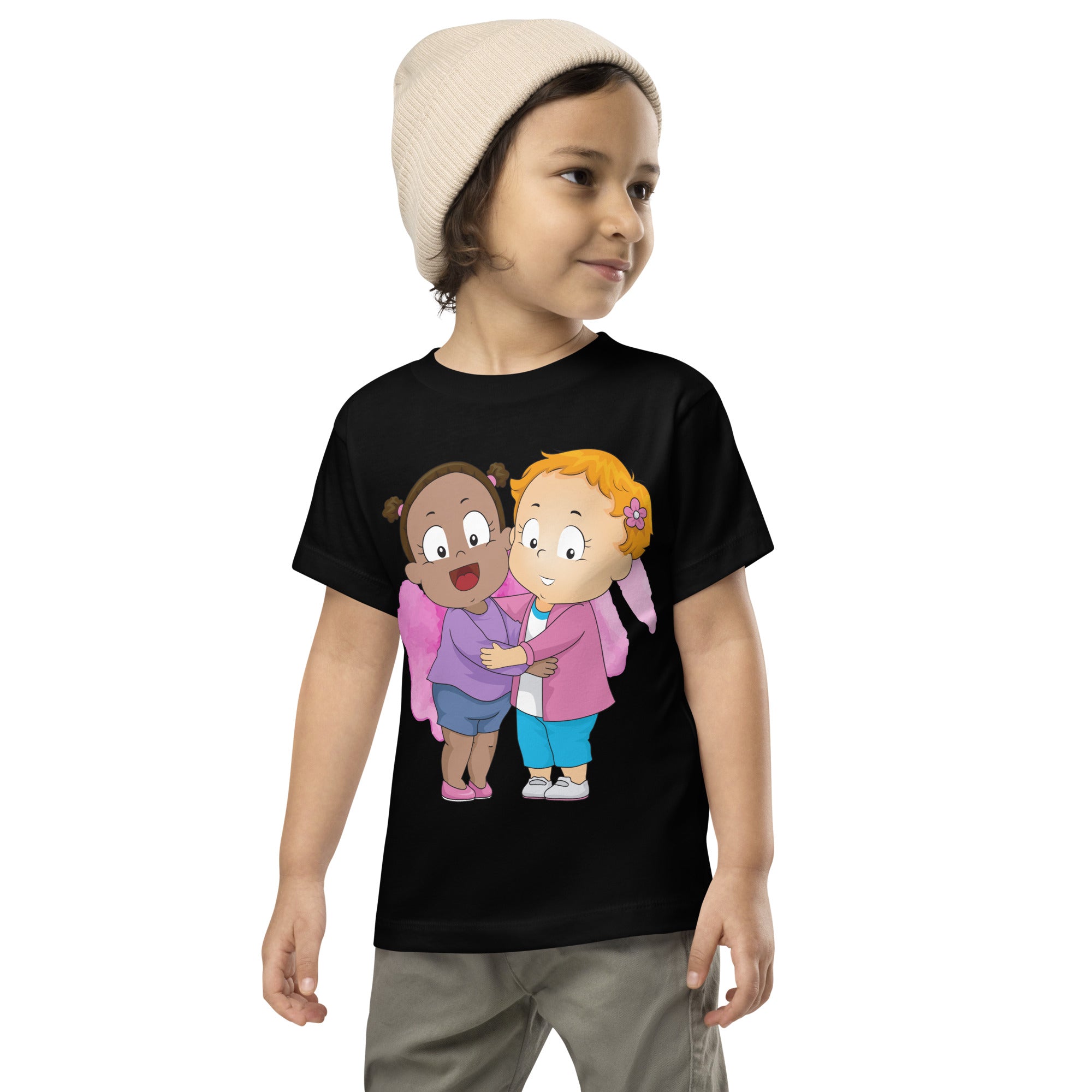 Camiseta de manga corta para niños pequeños - Besties (Negro)