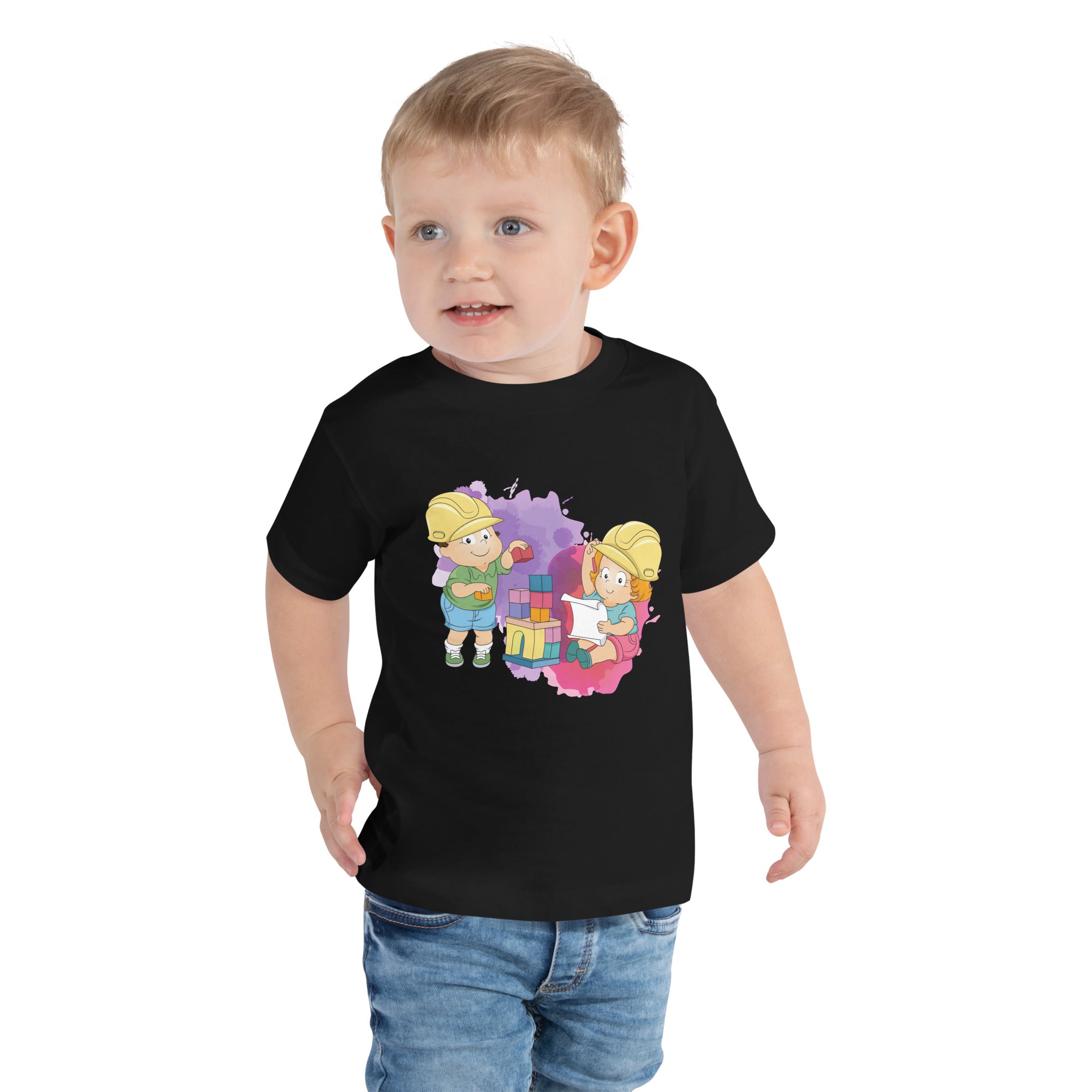 Camiseta de manga corta para niños pequeños - Bloques (negro)