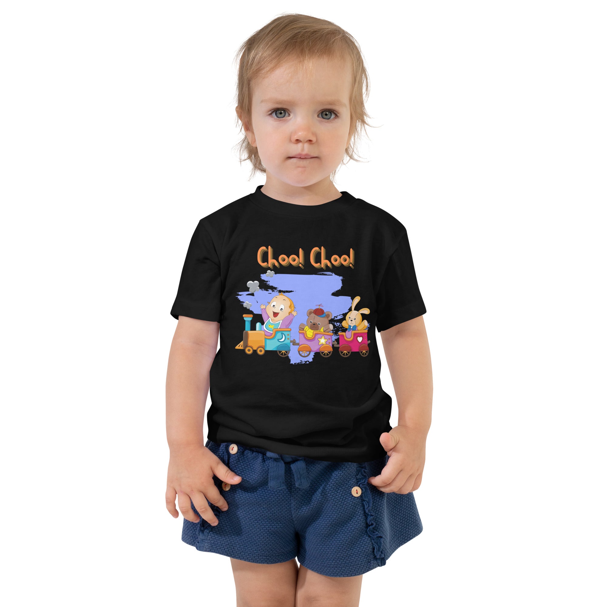 Camiseta de manga corta para niños pequeños - ¡Choo! ¡Chú! (Negro)