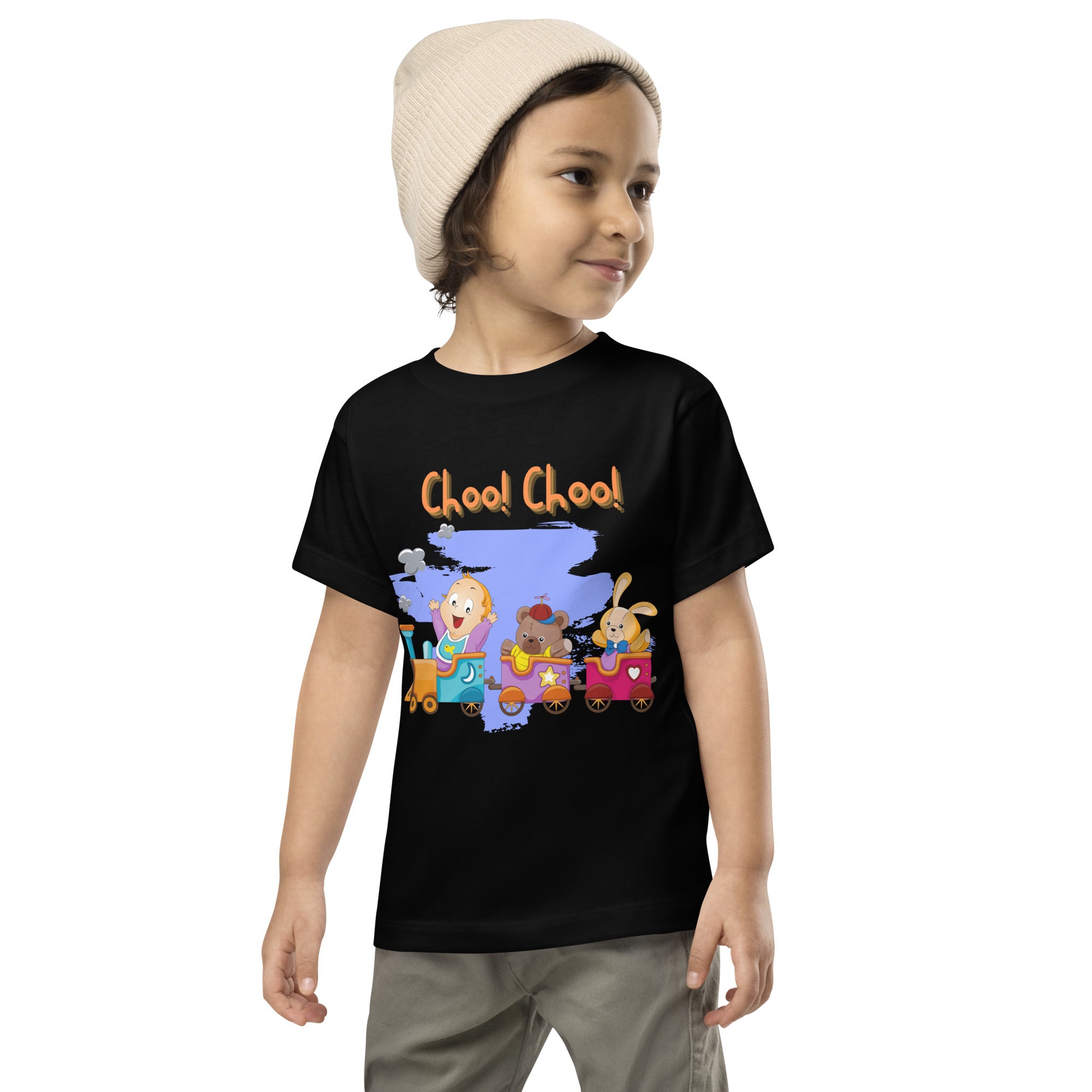 Camiseta de manga corta para niños pequeños - ¡Choo! ¡Chú! (Negro)