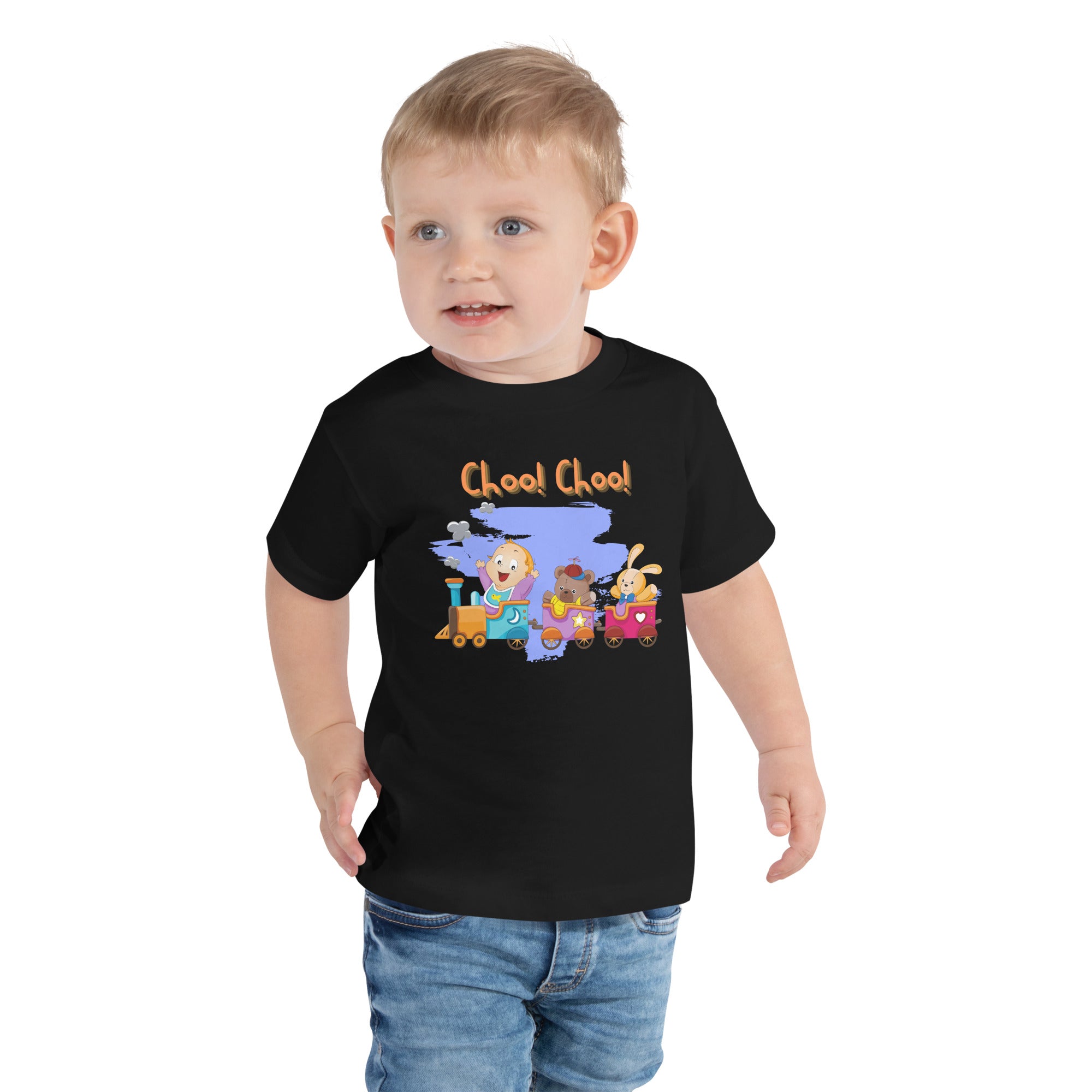 Camiseta de manga corta para niños pequeños - ¡Choo! ¡Chú! (Negro)