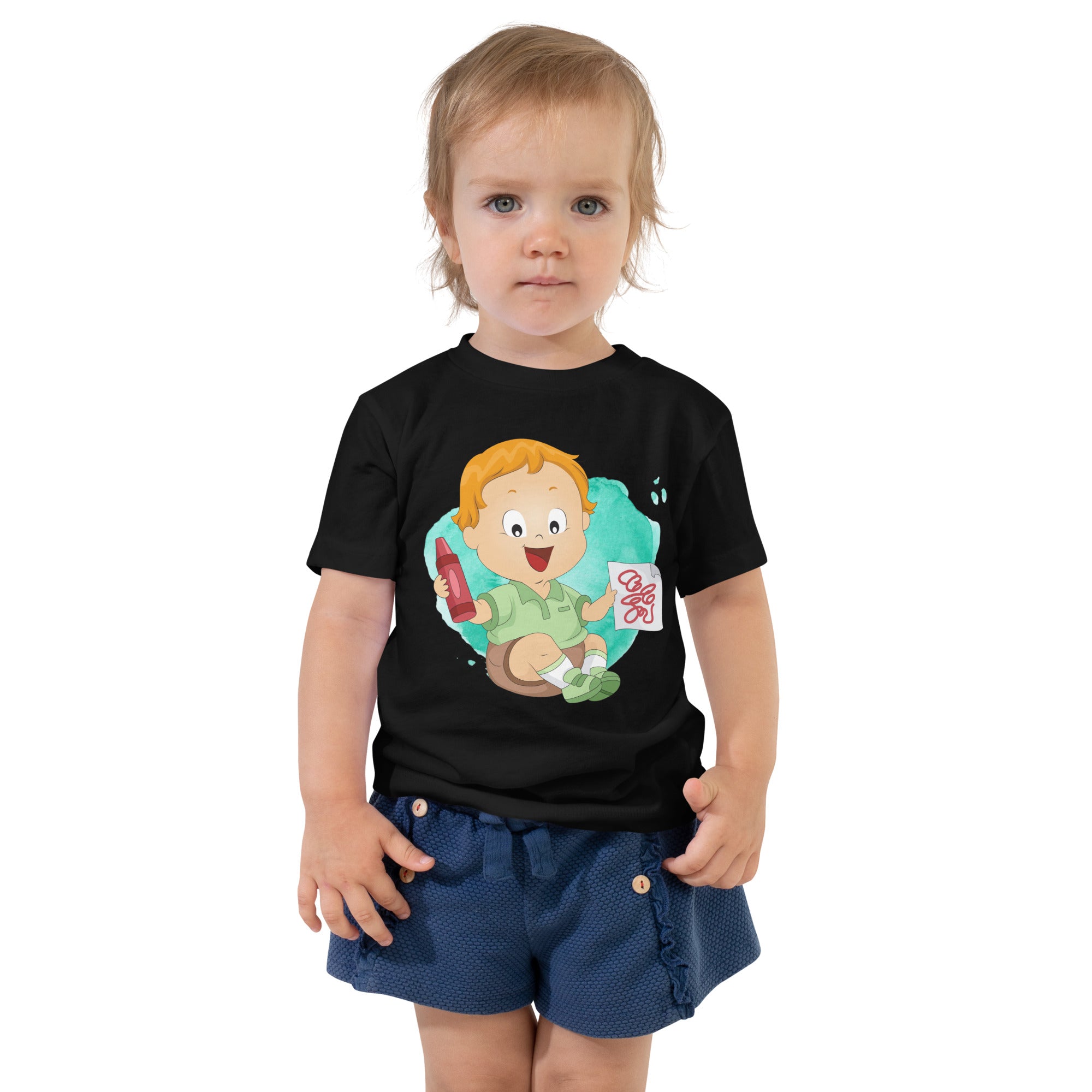 Camiseta de manga corta para niños pequeños - Crayón (Negro)