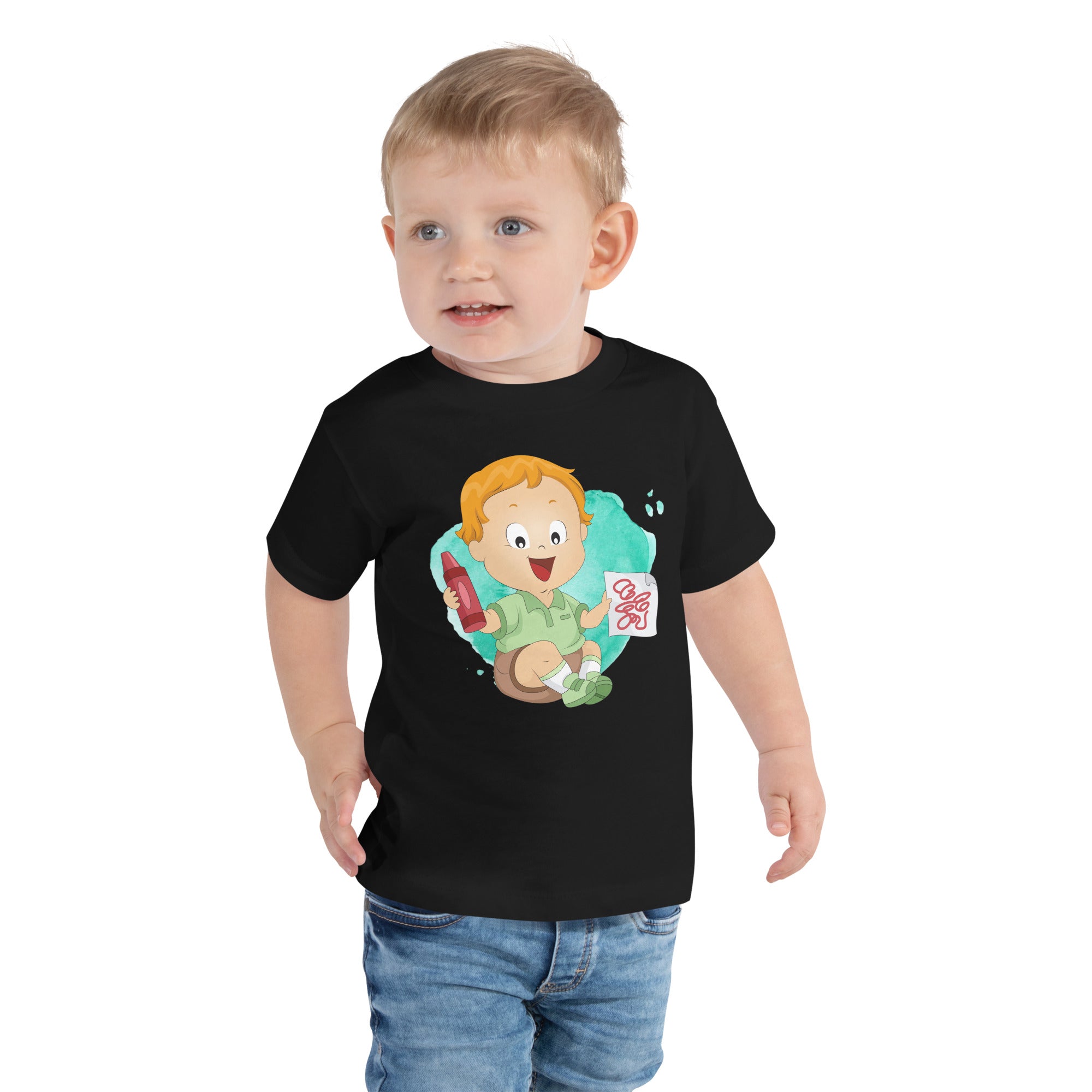 Camiseta de manga corta para niños pequeños - Crayón (Negro)