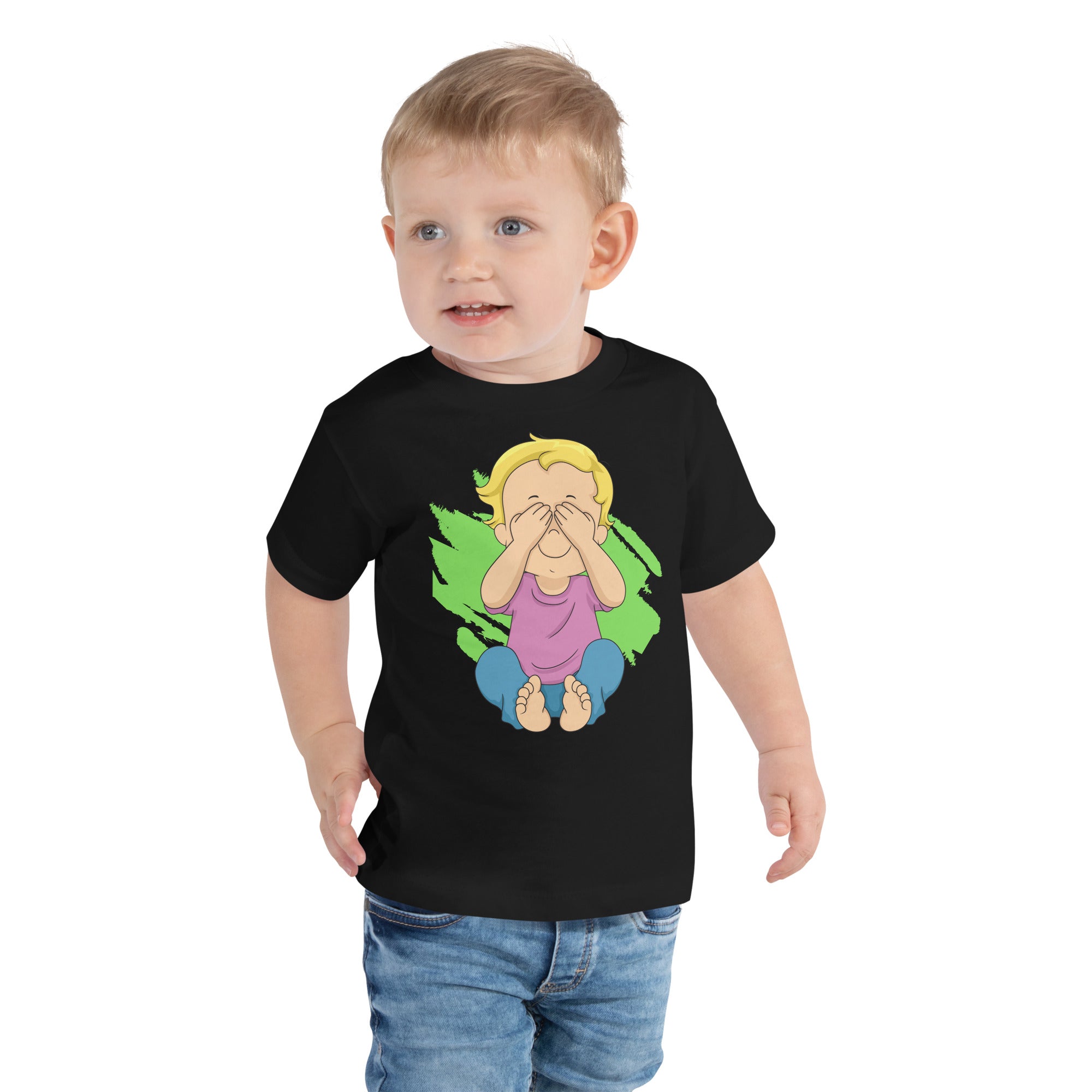 Camiseta de manga corta para niños pequeños - Peekaboo (negro)