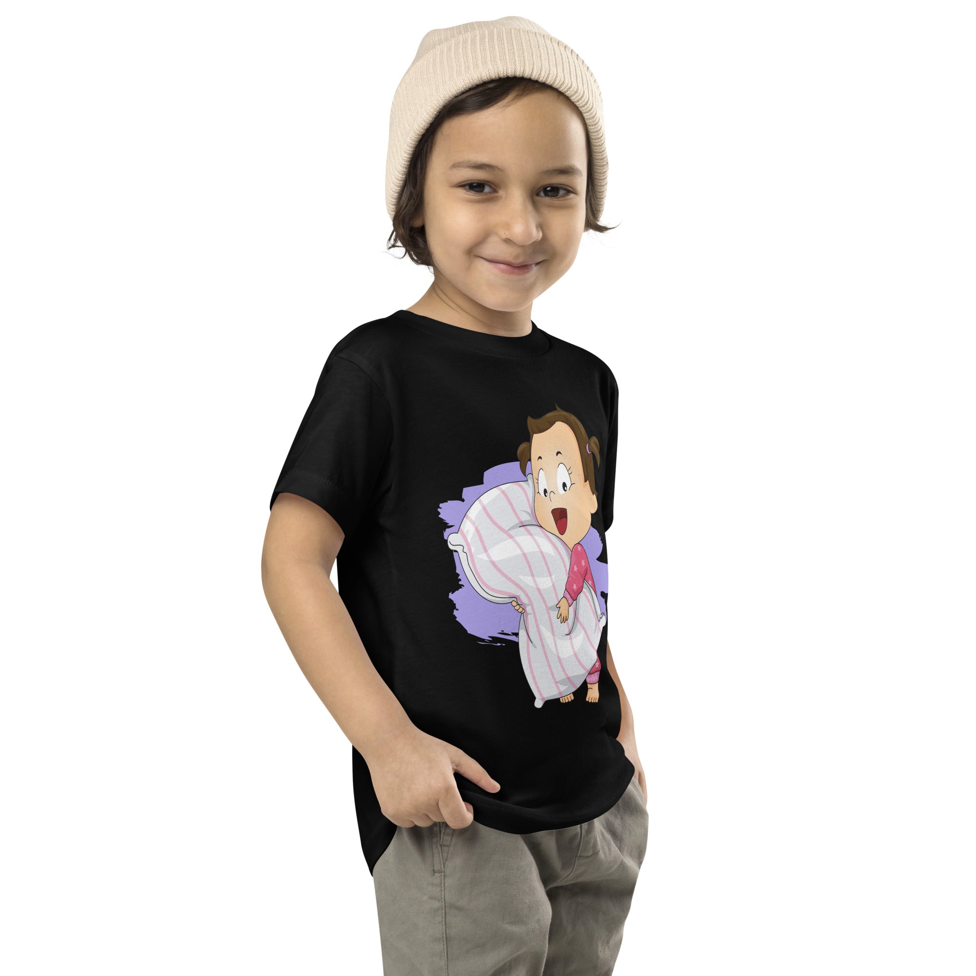 Camiseta de manga corta para niños pequeños - Hora de dormir (negro)