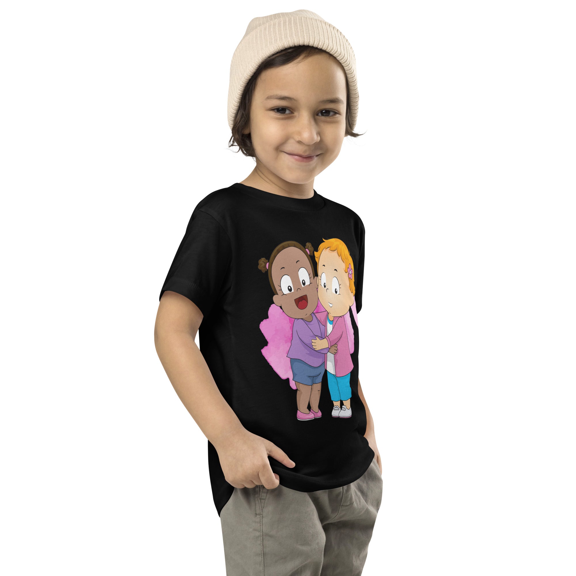 Camiseta de manga corta para niños pequeños - Besties (Negro)