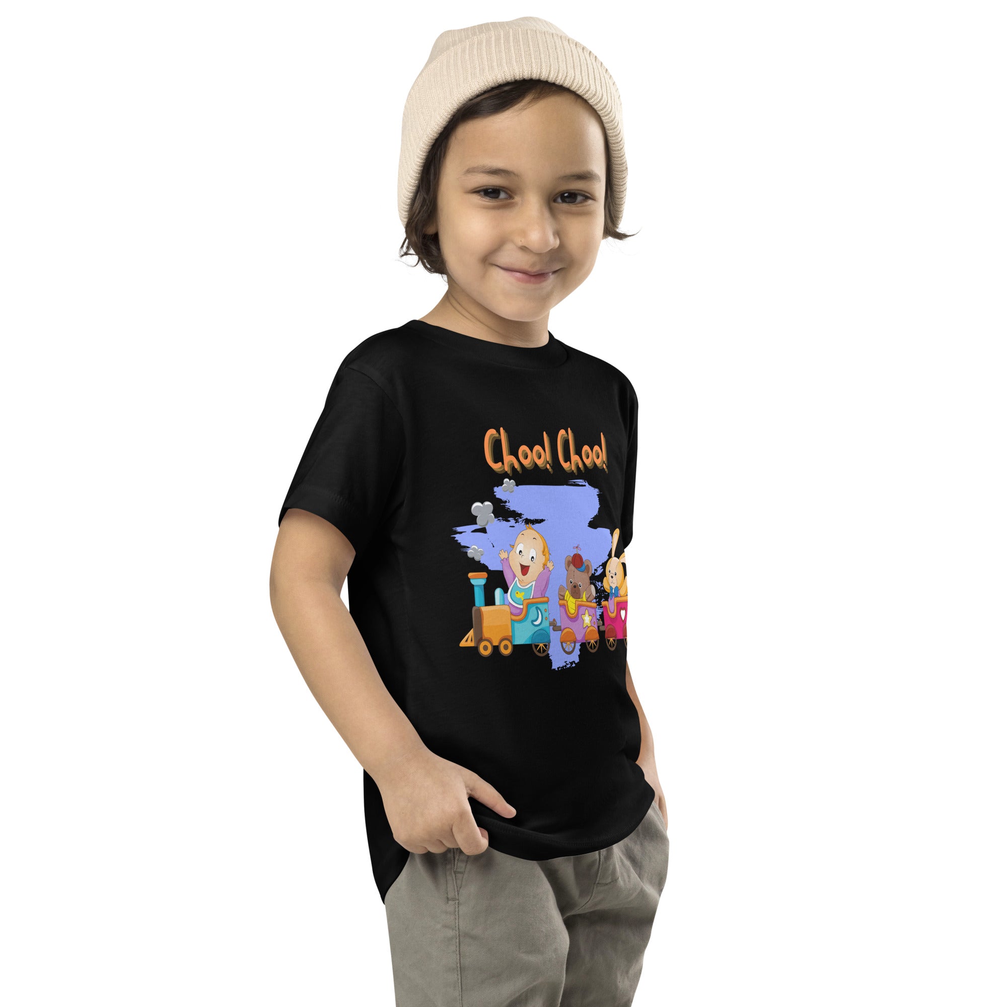 Camiseta de manga corta para niños pequeños - ¡Choo! ¡Chú! (Negro)