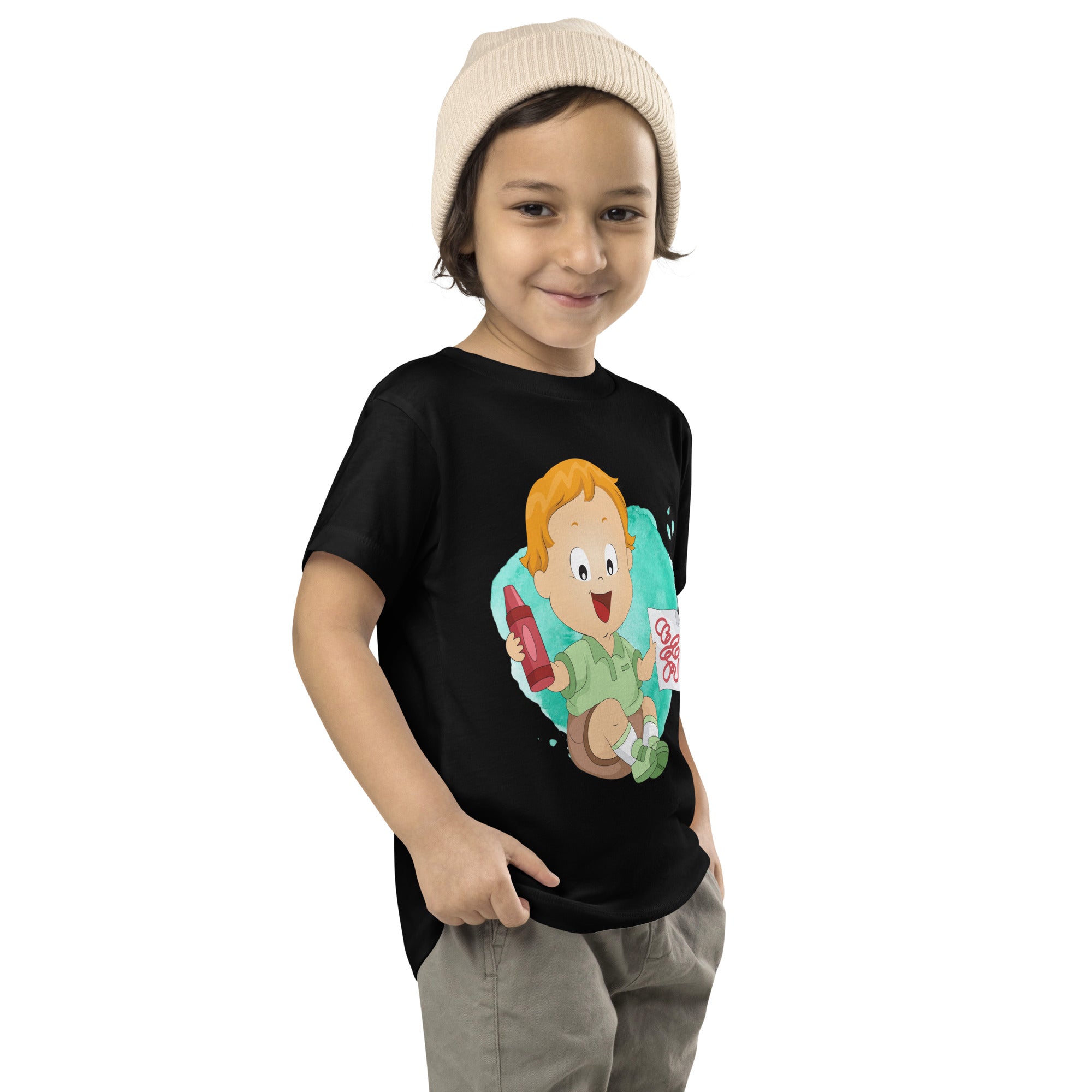 Camiseta de manga corta para niños pequeños - Crayón (Negro)