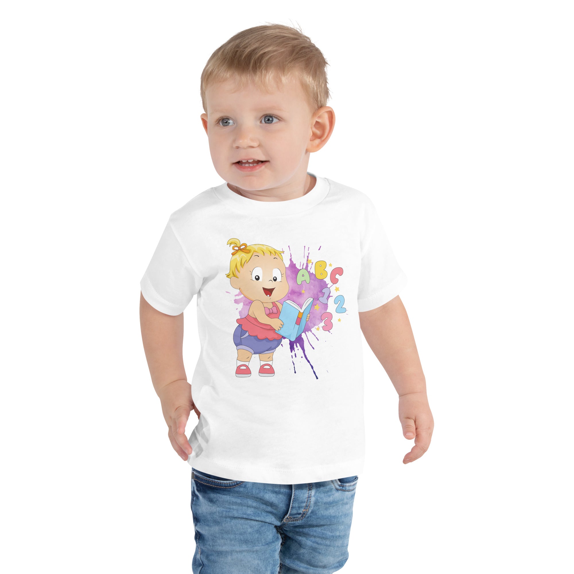 Camiseta de manga corta para niños pequeños - ABC123 (Blanco)