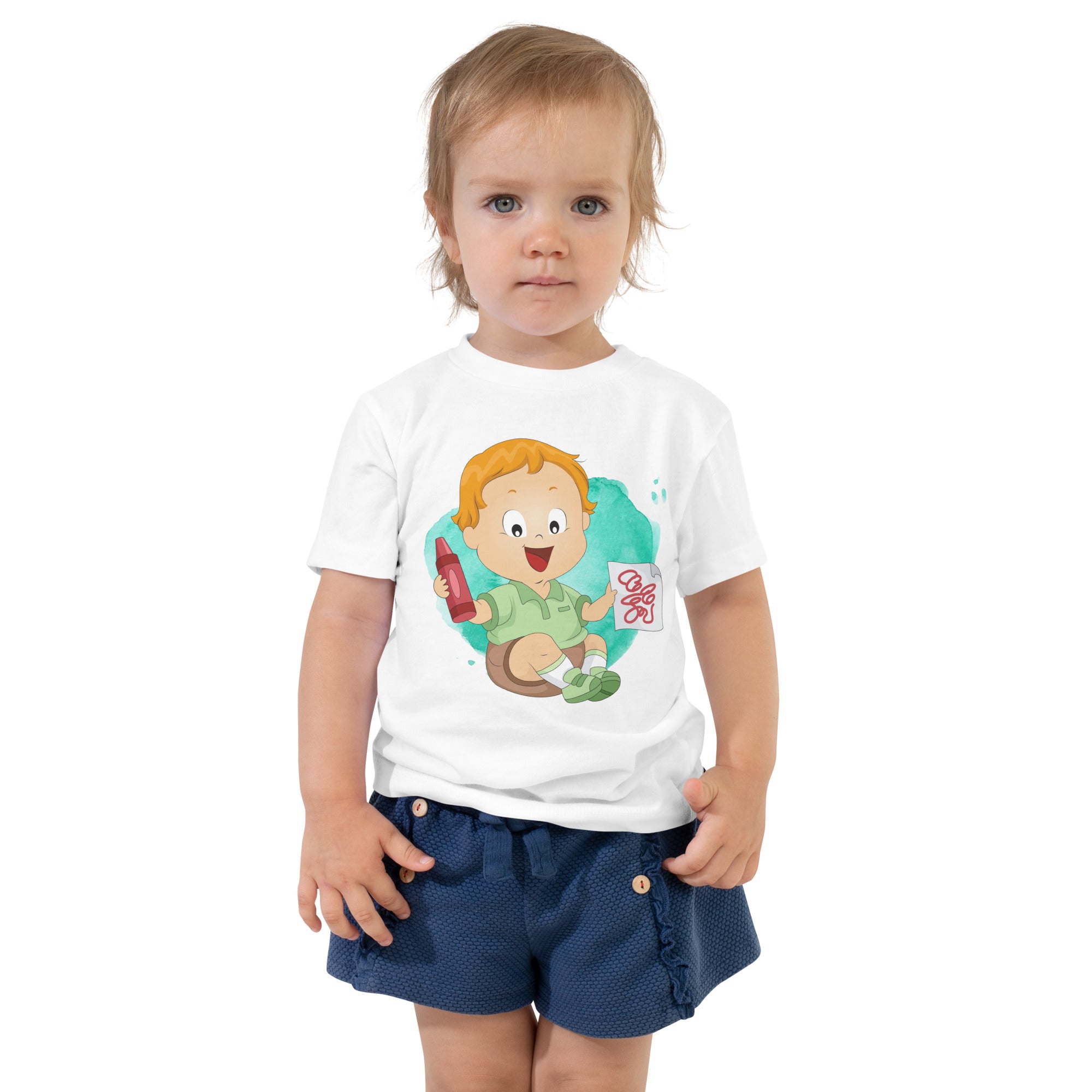 Camiseta de manga corta para niños pequeños - Crayón (Blanco)