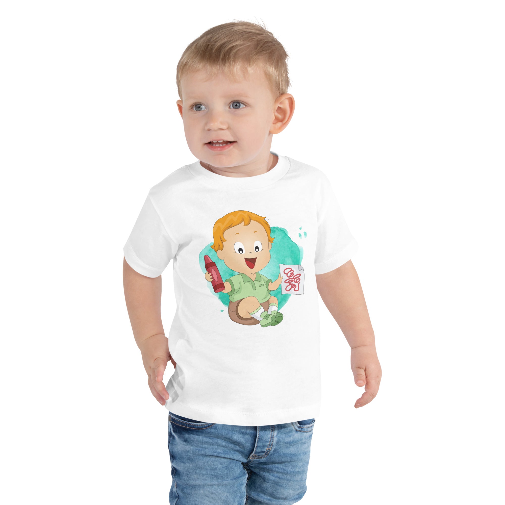 Camiseta de manga corta para niños pequeños - Crayón (Blanco)