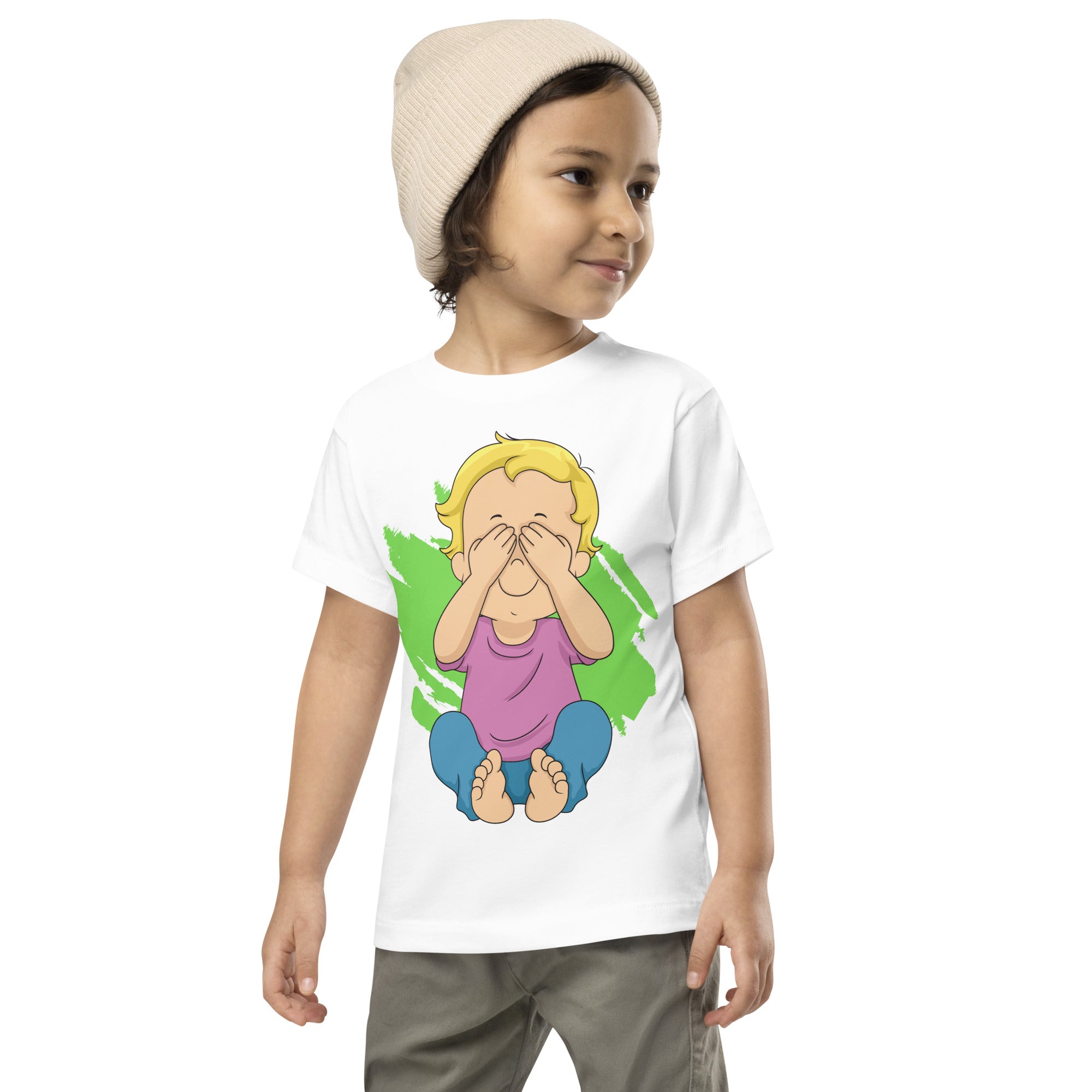 Camiseta de manga corta para niños pequeños - Peekaboo (Blanco)