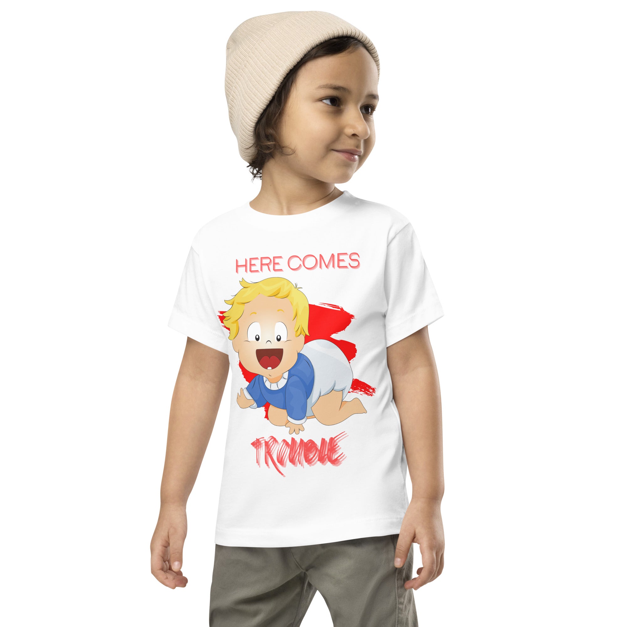 Toddler Short Sleeve Tee - Trouble (White)