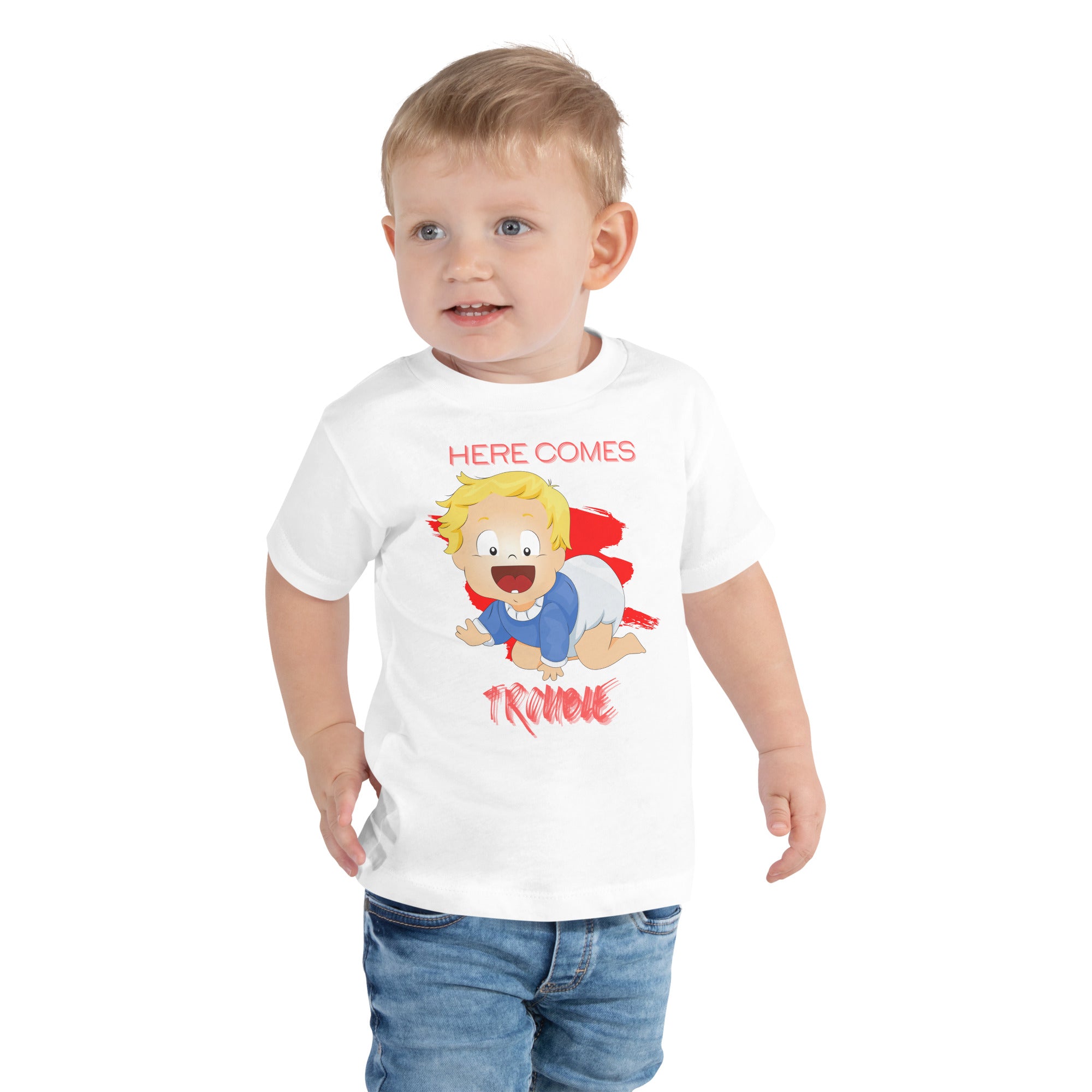 Toddler Short Sleeve Tee - Trouble (White)