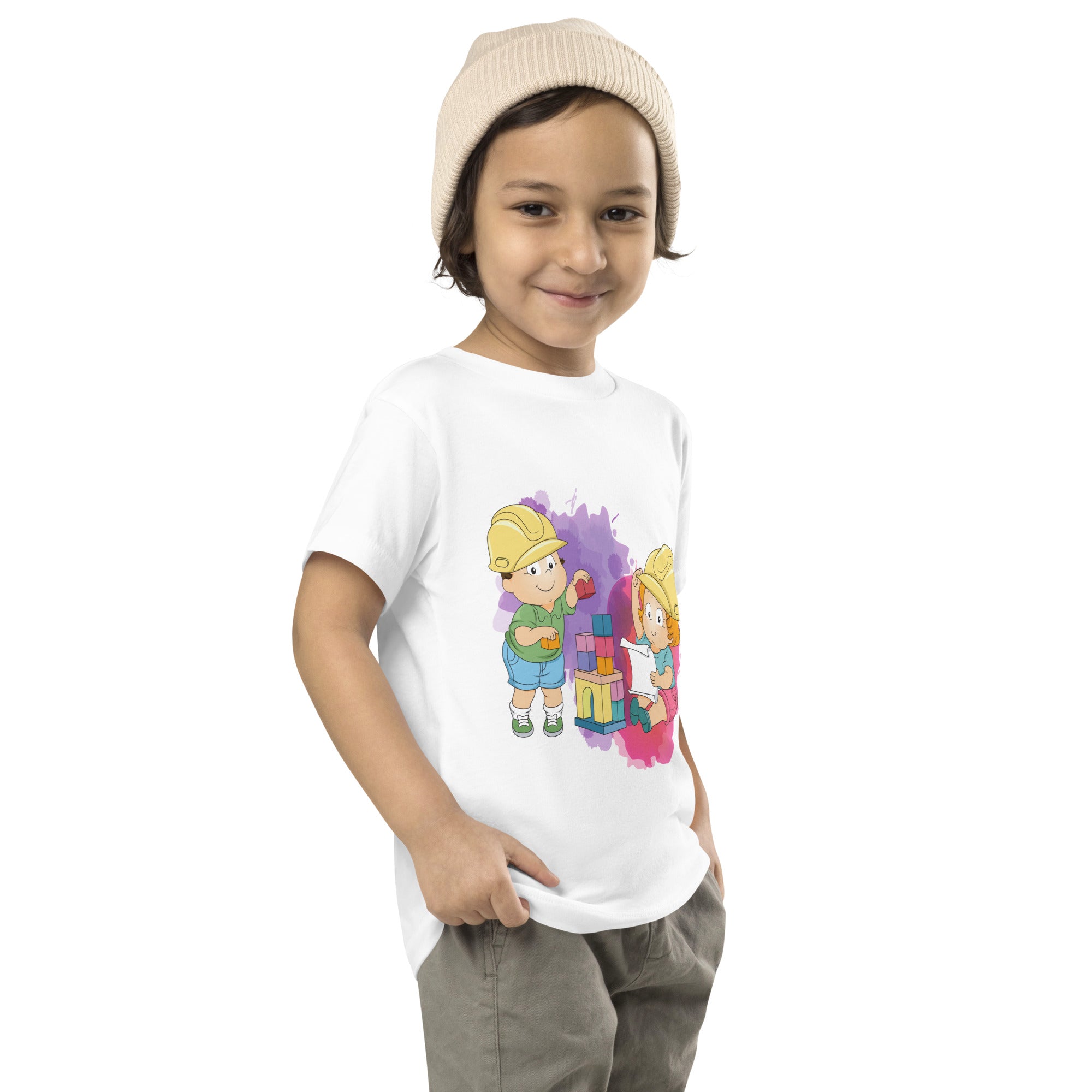 Camiseta de manga corta para niños pequeños - Bloques (Blanco)