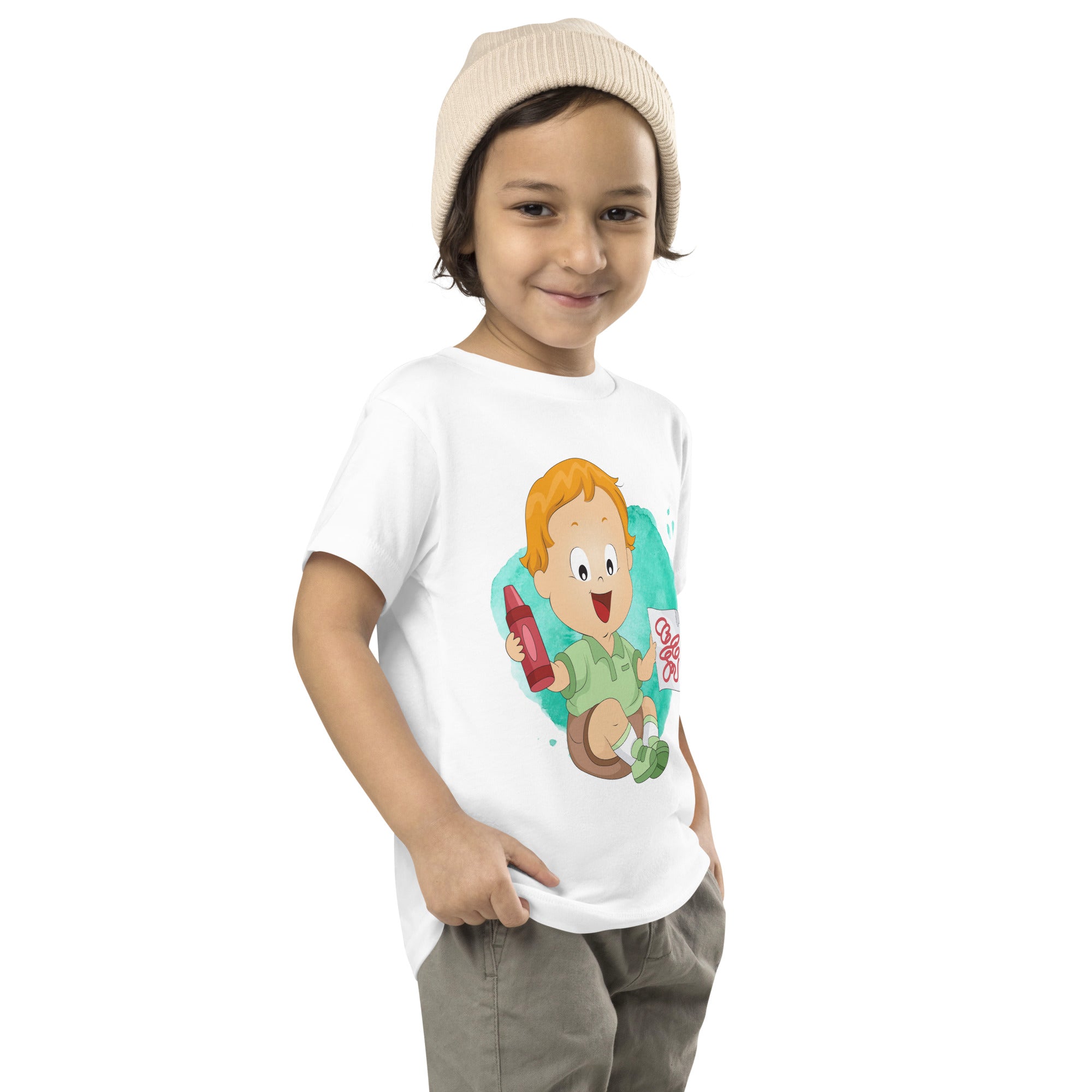 Camiseta de manga corta para niños pequeños - Crayón (Blanco)