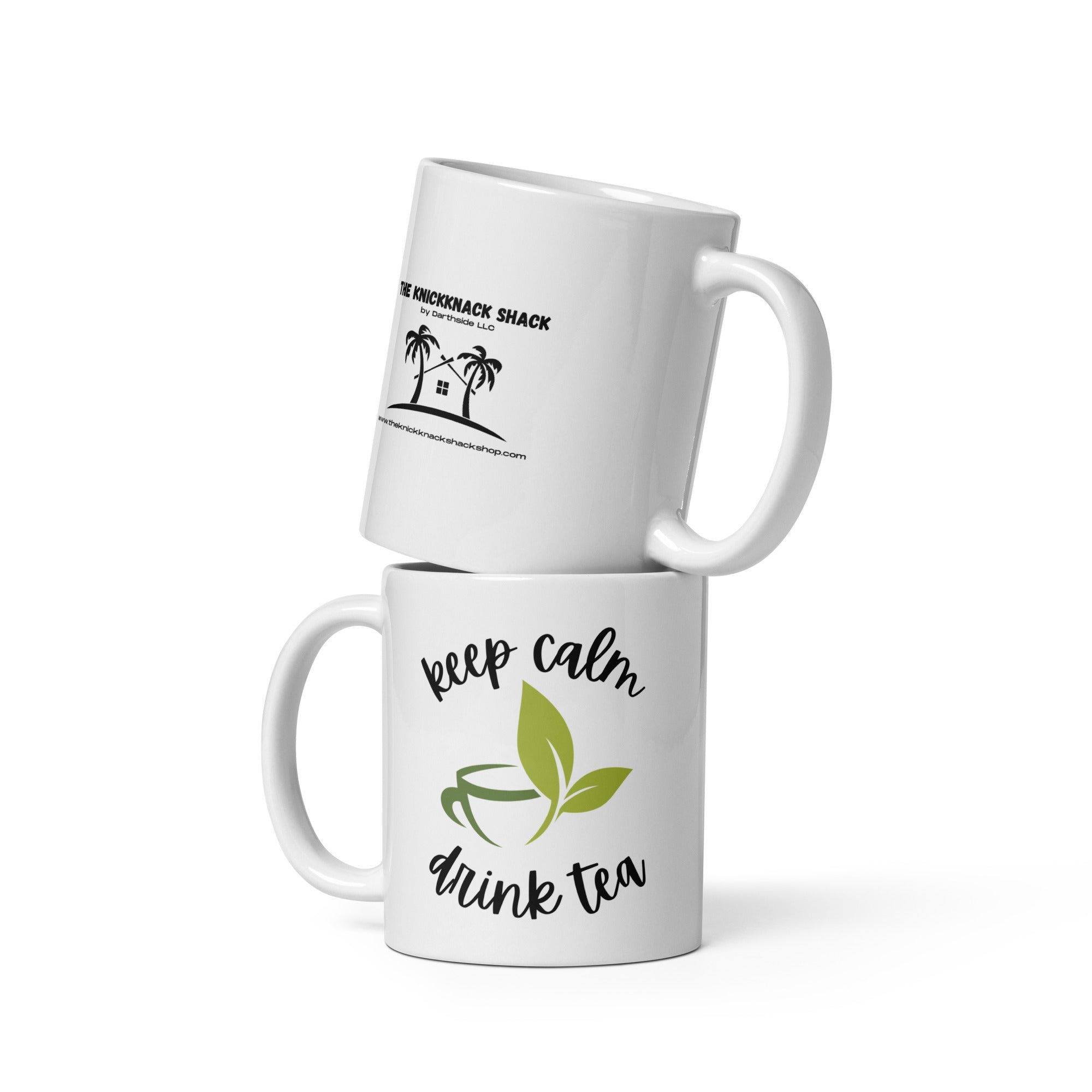 Tasse blanche brillante – Gardez votre calme, buvez du thé (main droite)