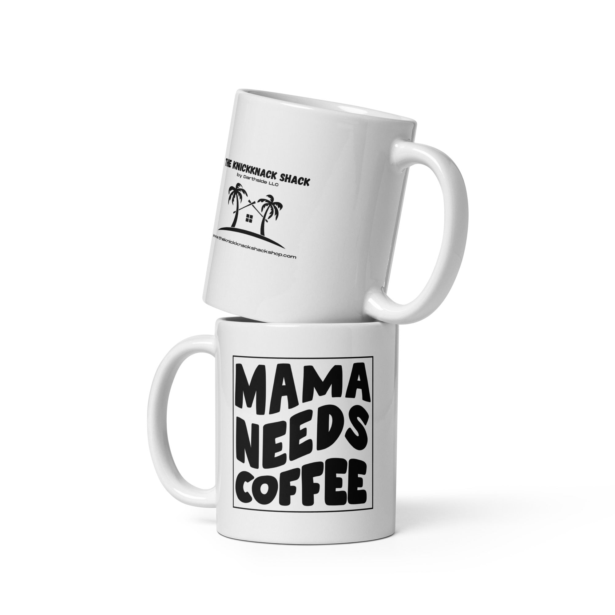 Tasse blanche brillante - Mama a besoin de café (main droite)