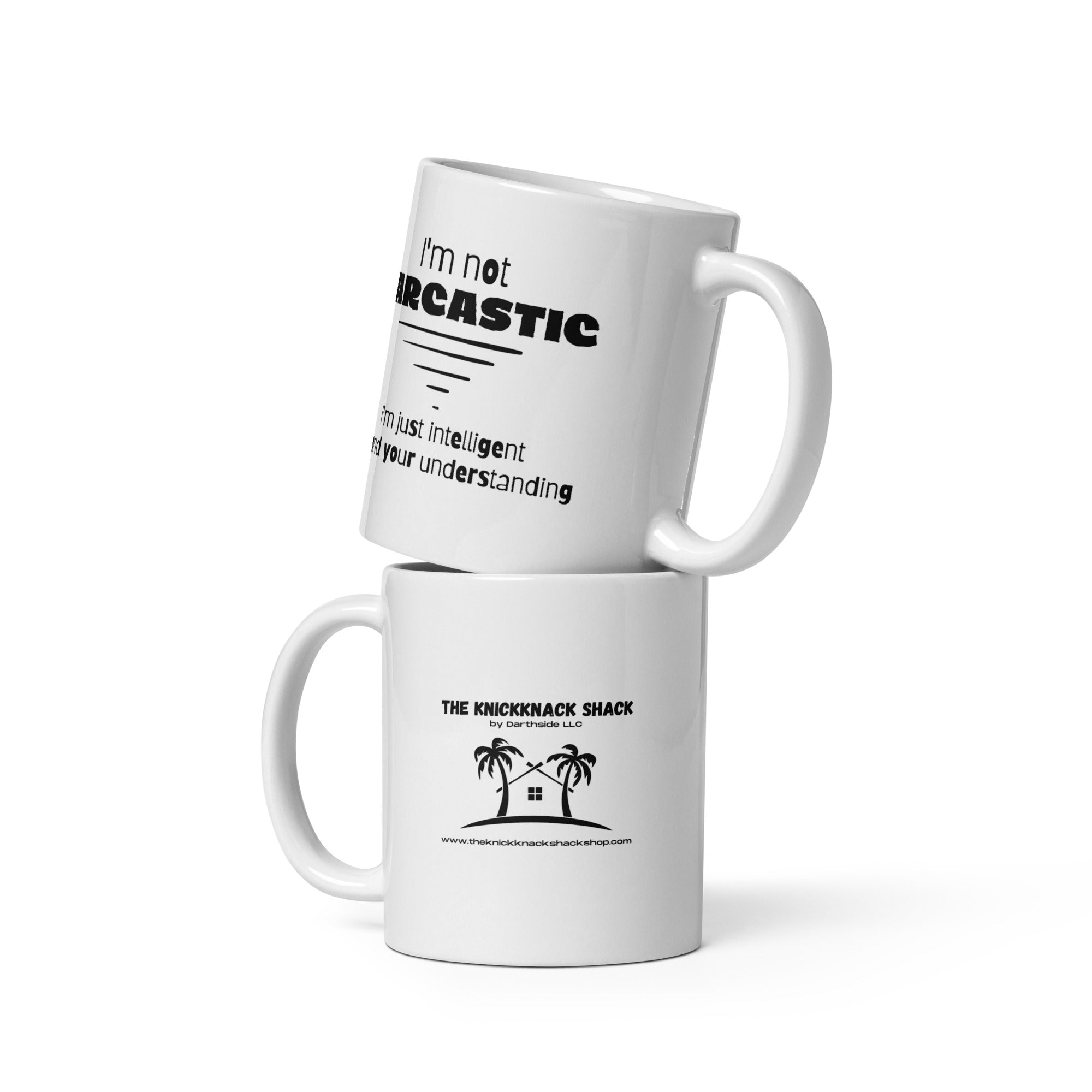 Tasse blanche brillante – Pas sarcastique (main en L)