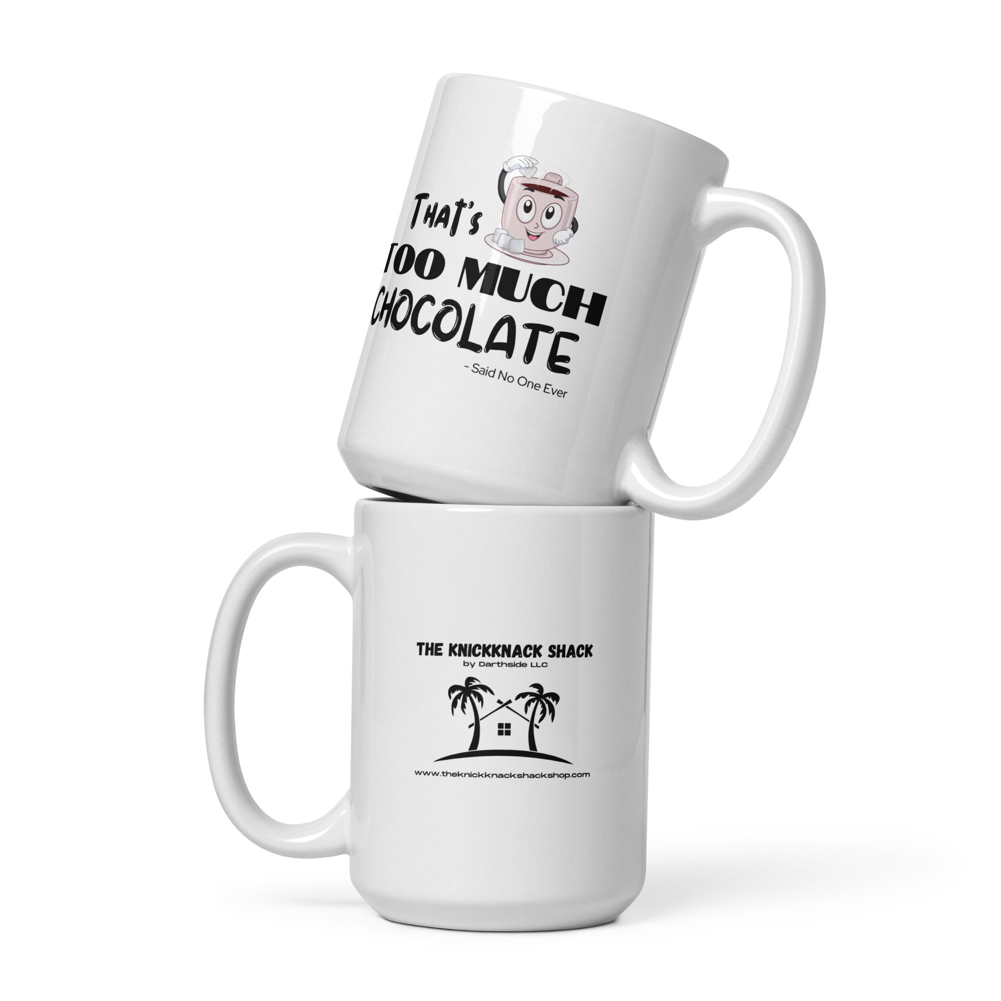 Mug blanc brillant - Trop de chocolat (main en L)