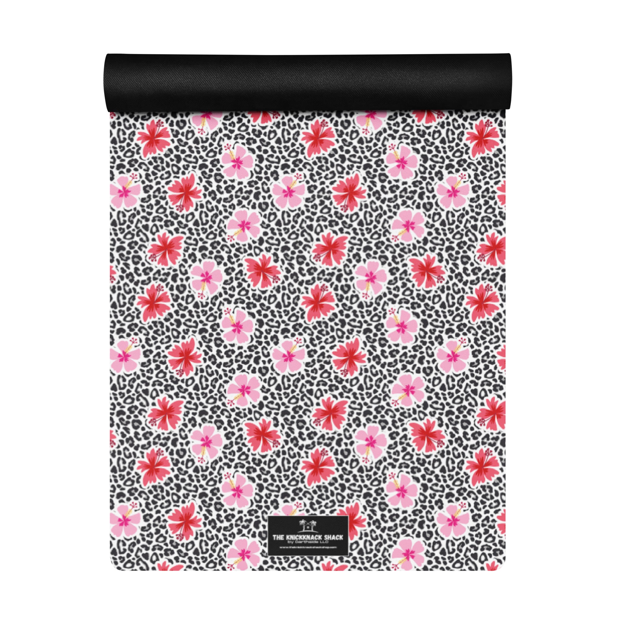 3mm Yoga Mat with Carrying Strap - Hibiscus & Leopard