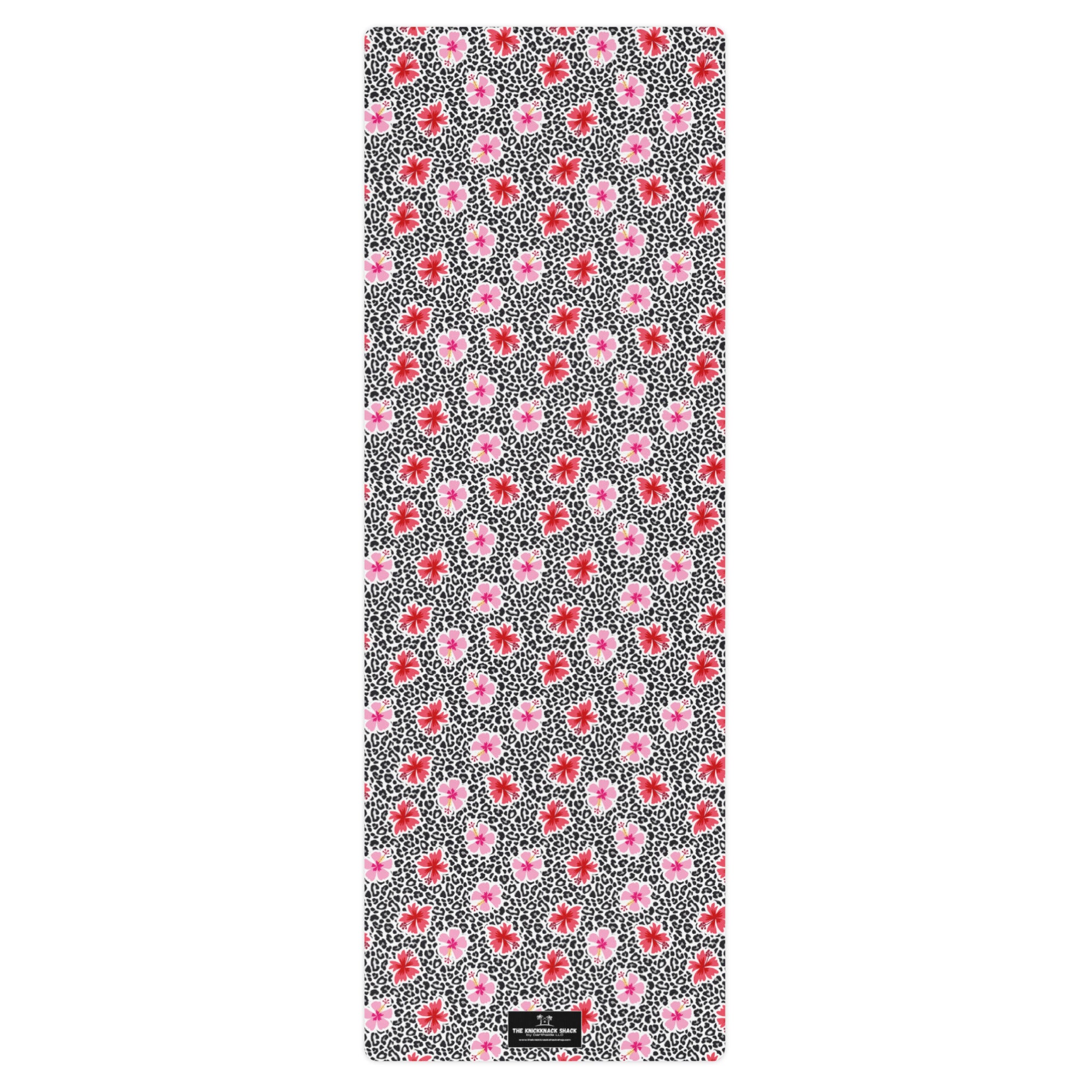 3mm Yoga Mat with Carrying Strap - Hibiscus & Leopard