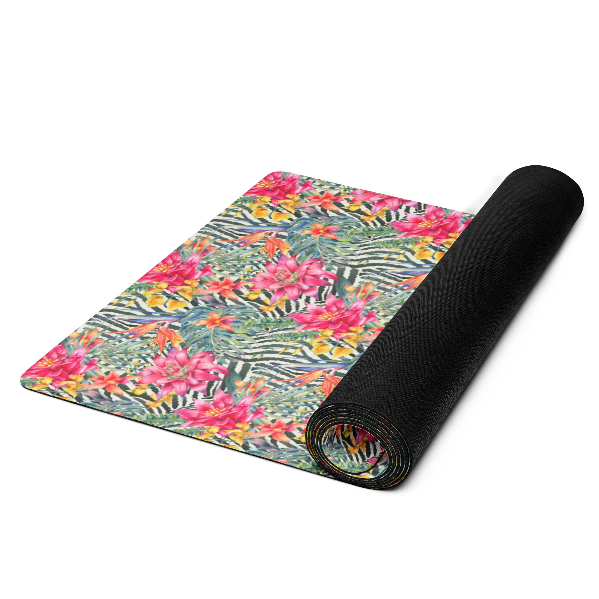 3mm Yoga Mat with Carrying Strap - Bromeliad & Zebra