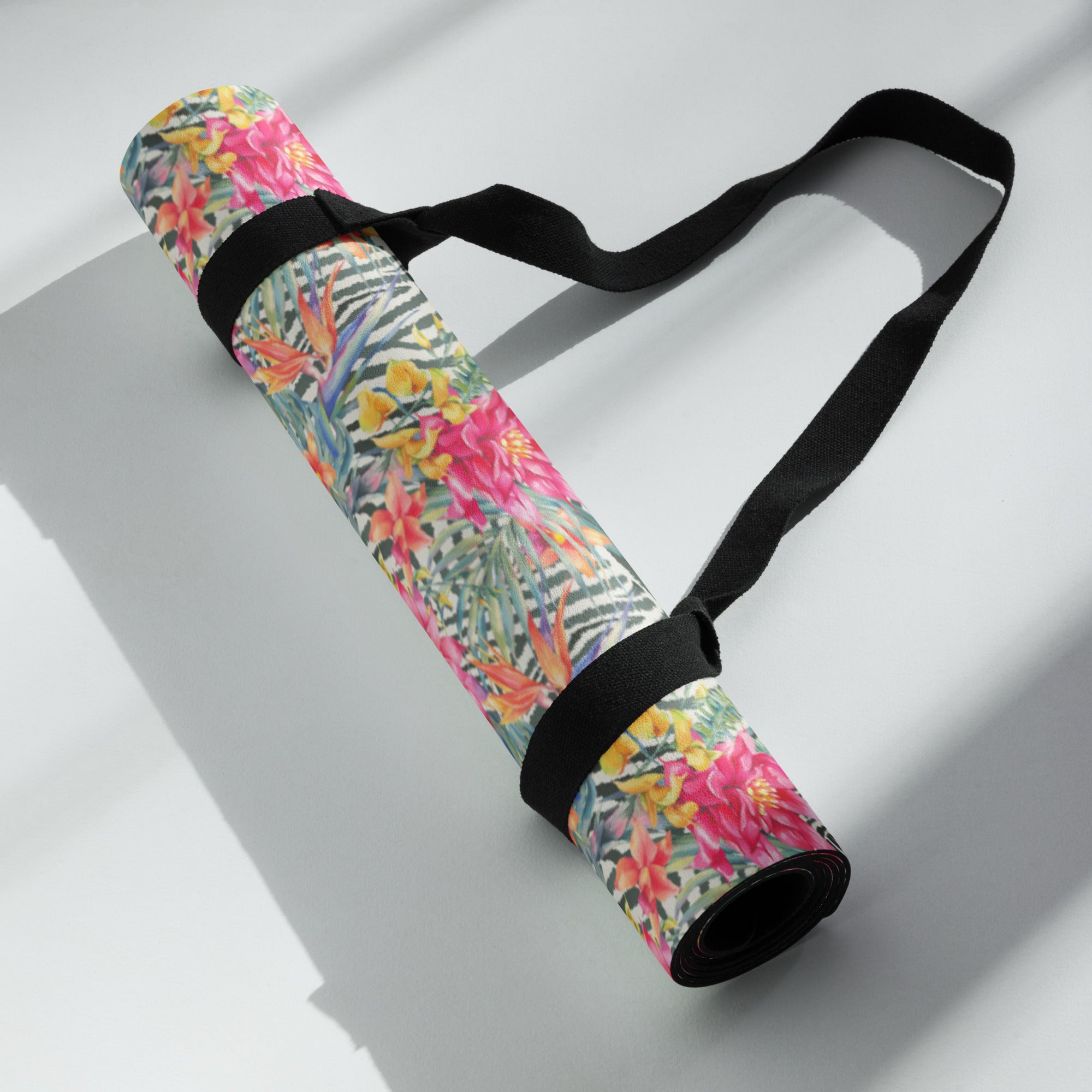 3mm Yoga Mat with Carrying Strap - Bromeliad & Zebra