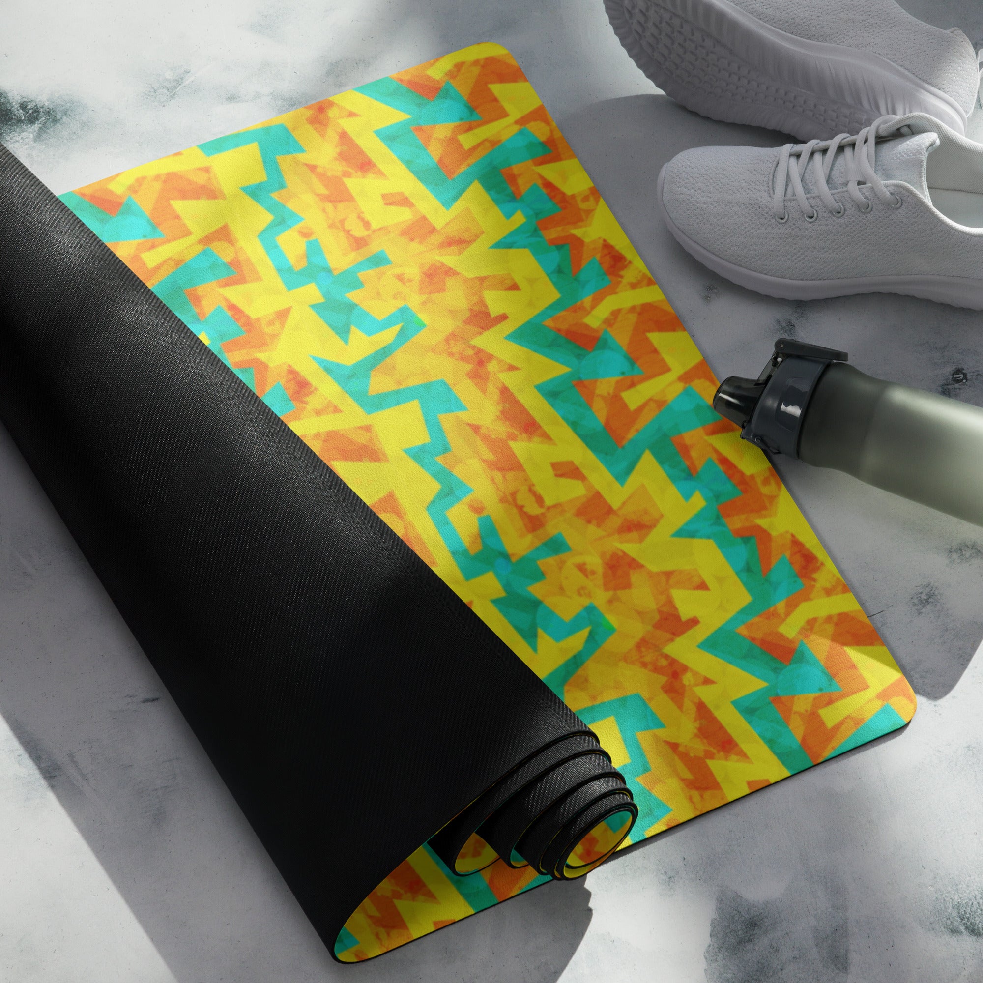 3mm Yoga Mat with Carrying Strap - Geometric Neon in Citrus