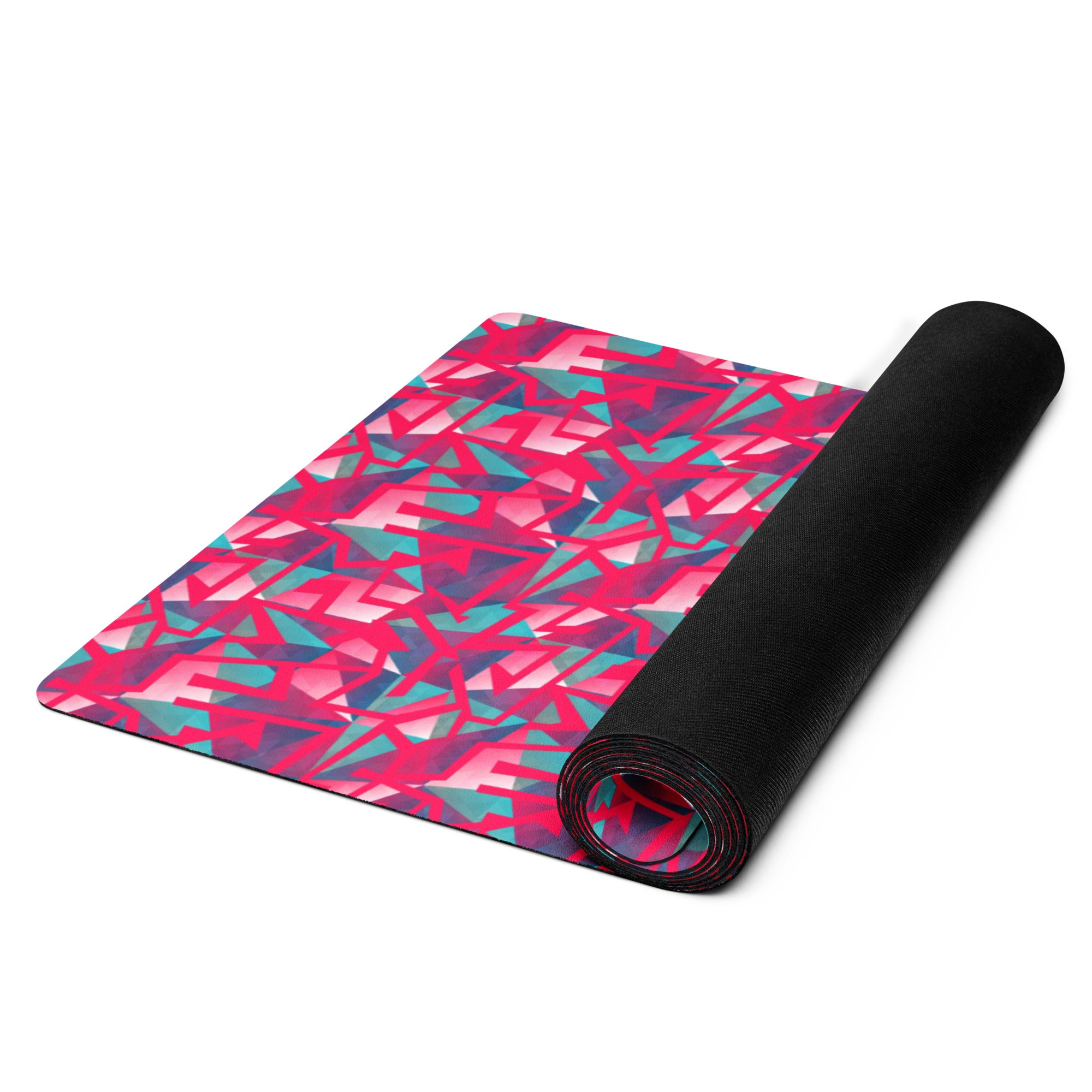 3mm Yoga Mat with Carrying Strap - Geometric Neon in Berry