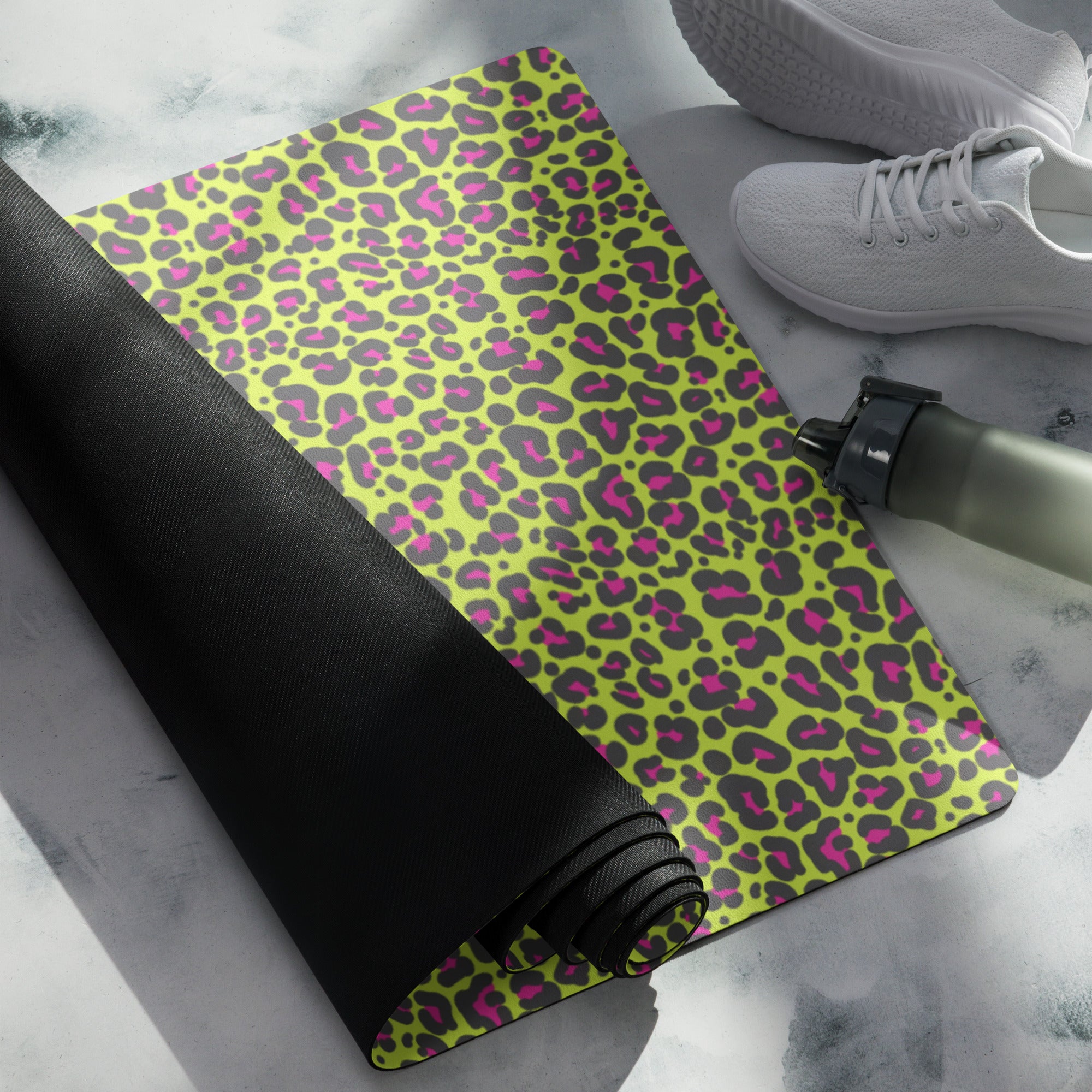 3mm Yoga Mat with Carrying Strap - Neon Leopard