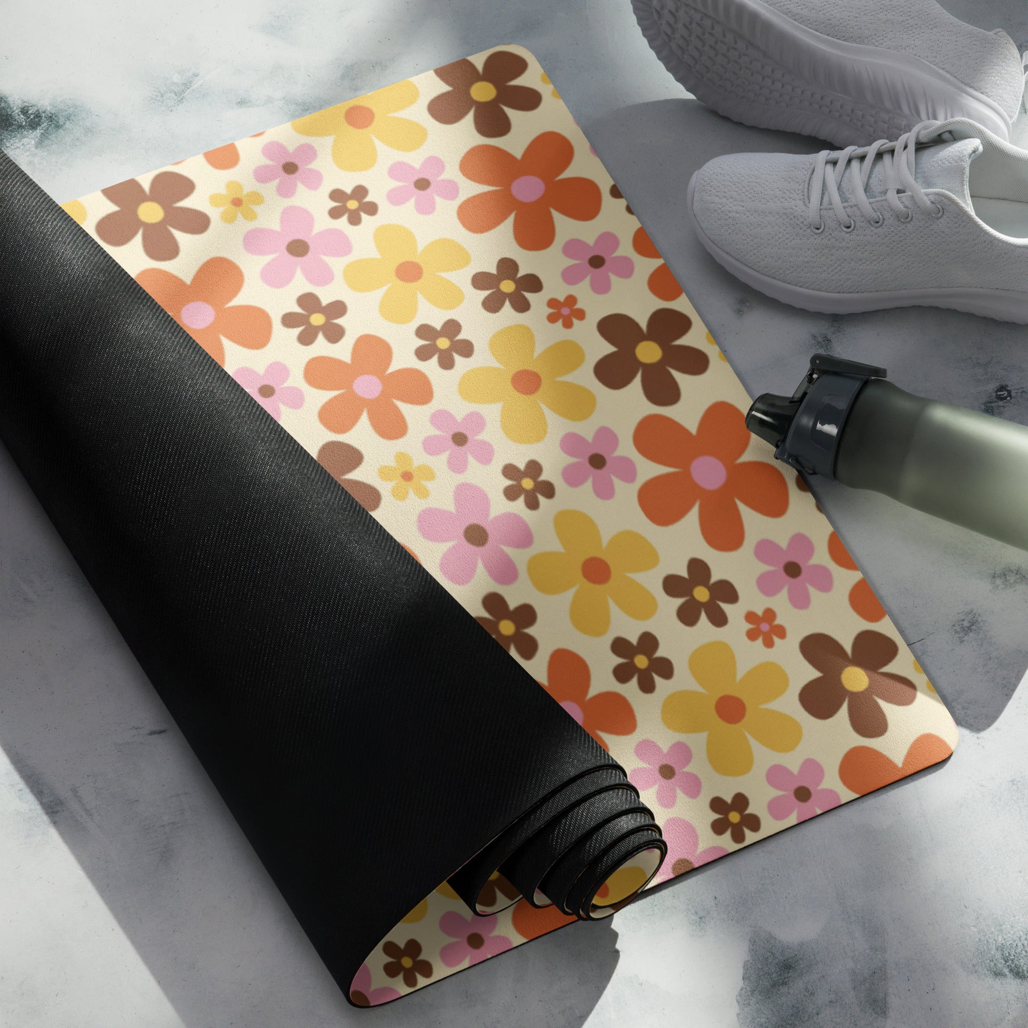 3mm Yoga Mat with Carrying Strap - Retro Floral