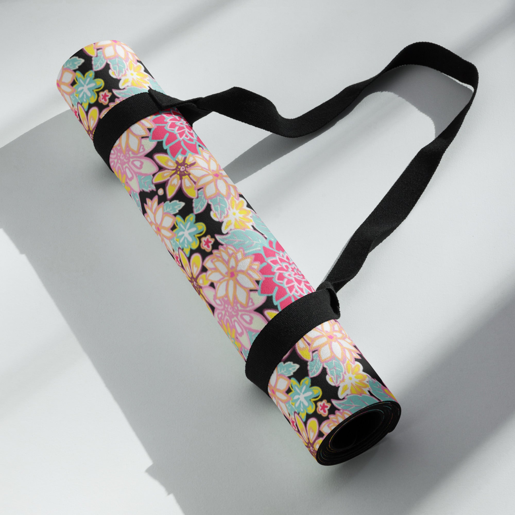 3mm Yoga Mat with Carrying Strap - Flower Power